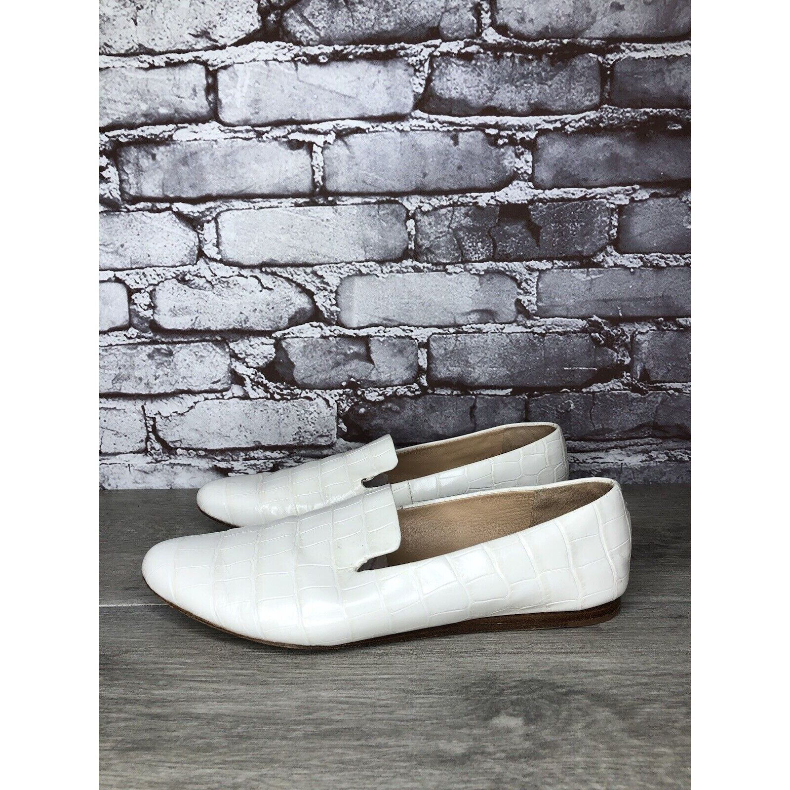Veronica Beard Veronica Beard Griffin White Leather Croc Embossed Loafer Fl Size US 9.5 / IT 39.5 - 1 Thumbnail