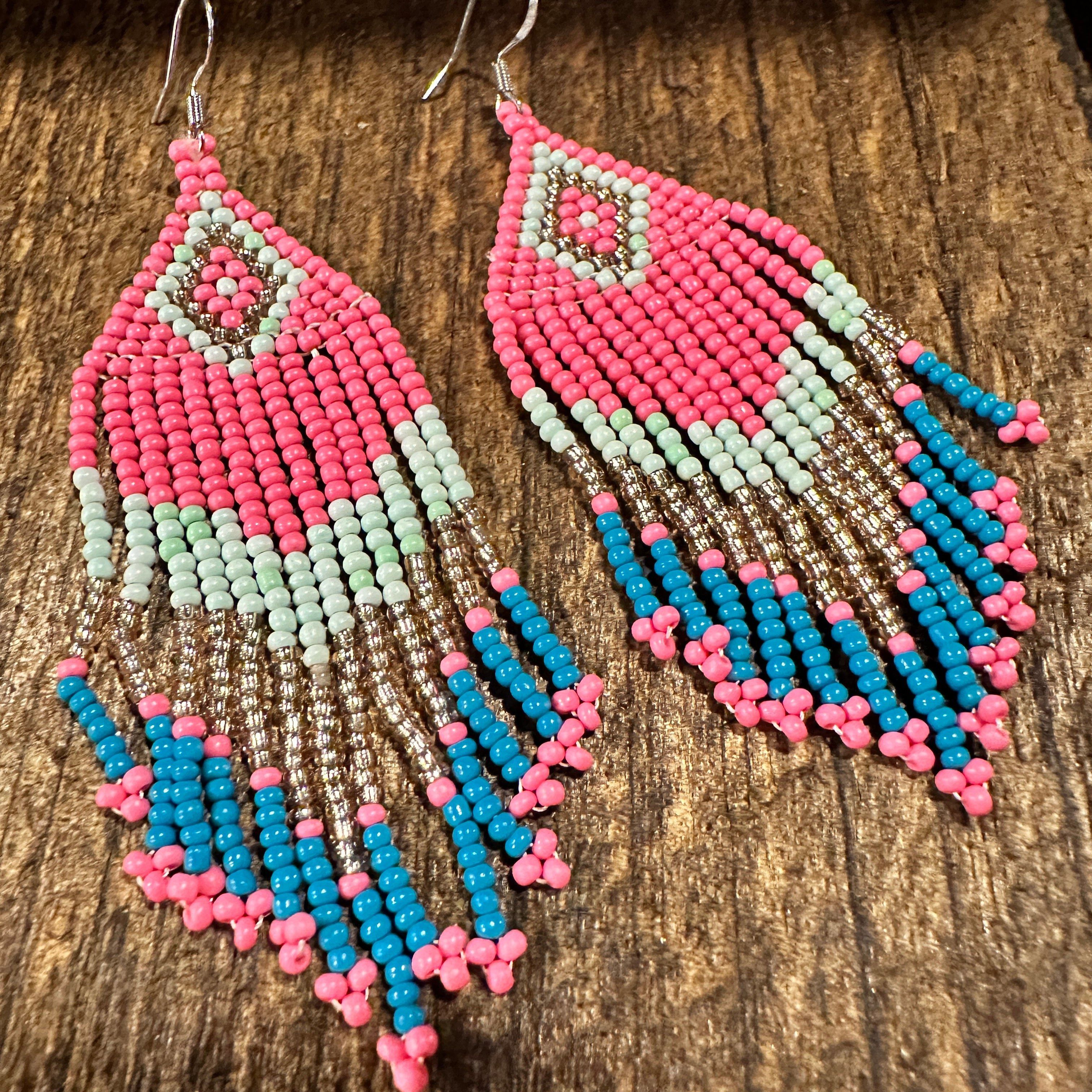 Other Navajo-Inspired Boho Seed Bead Dangle Earrings in Pink and B Size ONE SIZE - 1 Thumbnail