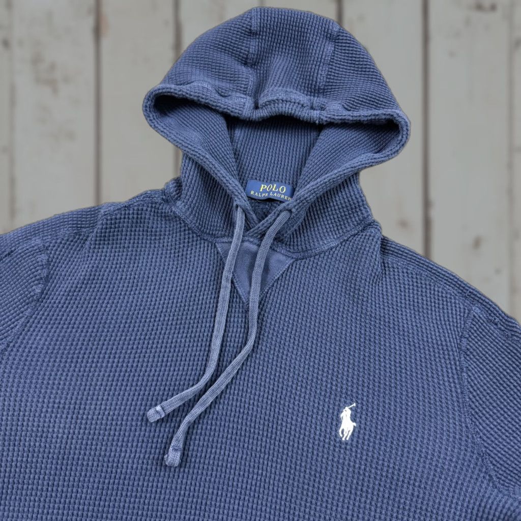 Polo Ralph Lauren Polo Ralph Lauren Hoodie Men M Blue 100% Cotton Lightweight Thermal Pockets Logo Pullover Knit Size US M / EU 48-50 / 2 - 1 Thumbnail