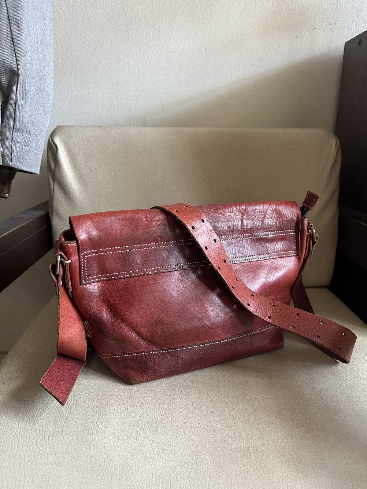 Comme des Garcons Homme Vintage Japan made Red Leather Patina Sling Bag Size ONE SIZE - 12 Thumbnail