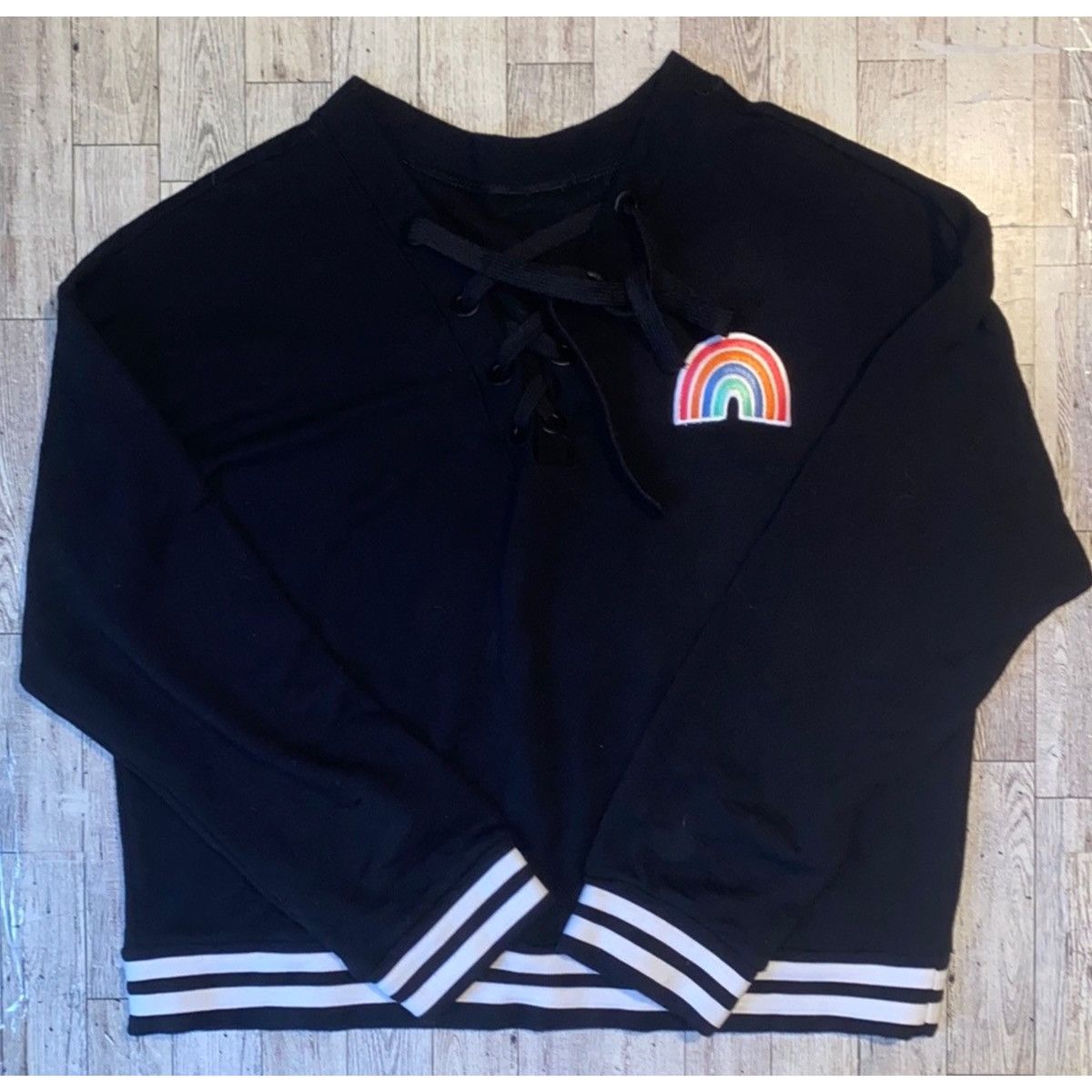 Other Custom, Rainbow Patchwork, Oversized, Lace Up Chest Sweater Size ONE SIZE - 9 Thumbnail