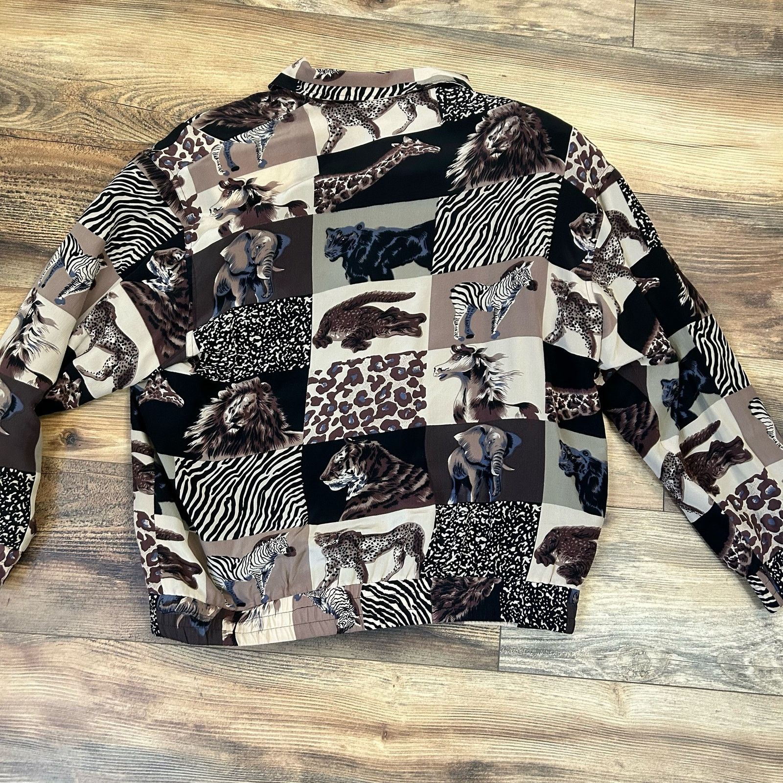Vintage 90s Vintage Bomber Jacket Animal Print Patchwork Silk Large Size L / US 10 / IT 46 - 3 Thumbnail