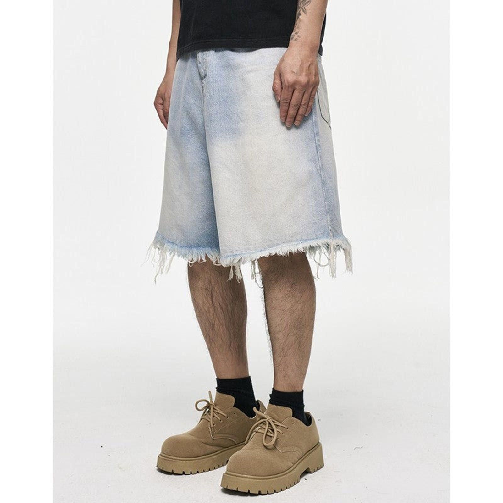 Other Blue Washed Denim Baggy Raw Hem Shorts, Acid Wash Shorts Size US 32 / EU 48 - 4 Thumbnail