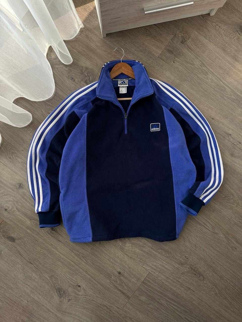 Adidas × Vintage Vintage Adidas 1/4 zip fleece blue hoodie Size US M / EU 48-50 / 2 - 7 Thumbnail