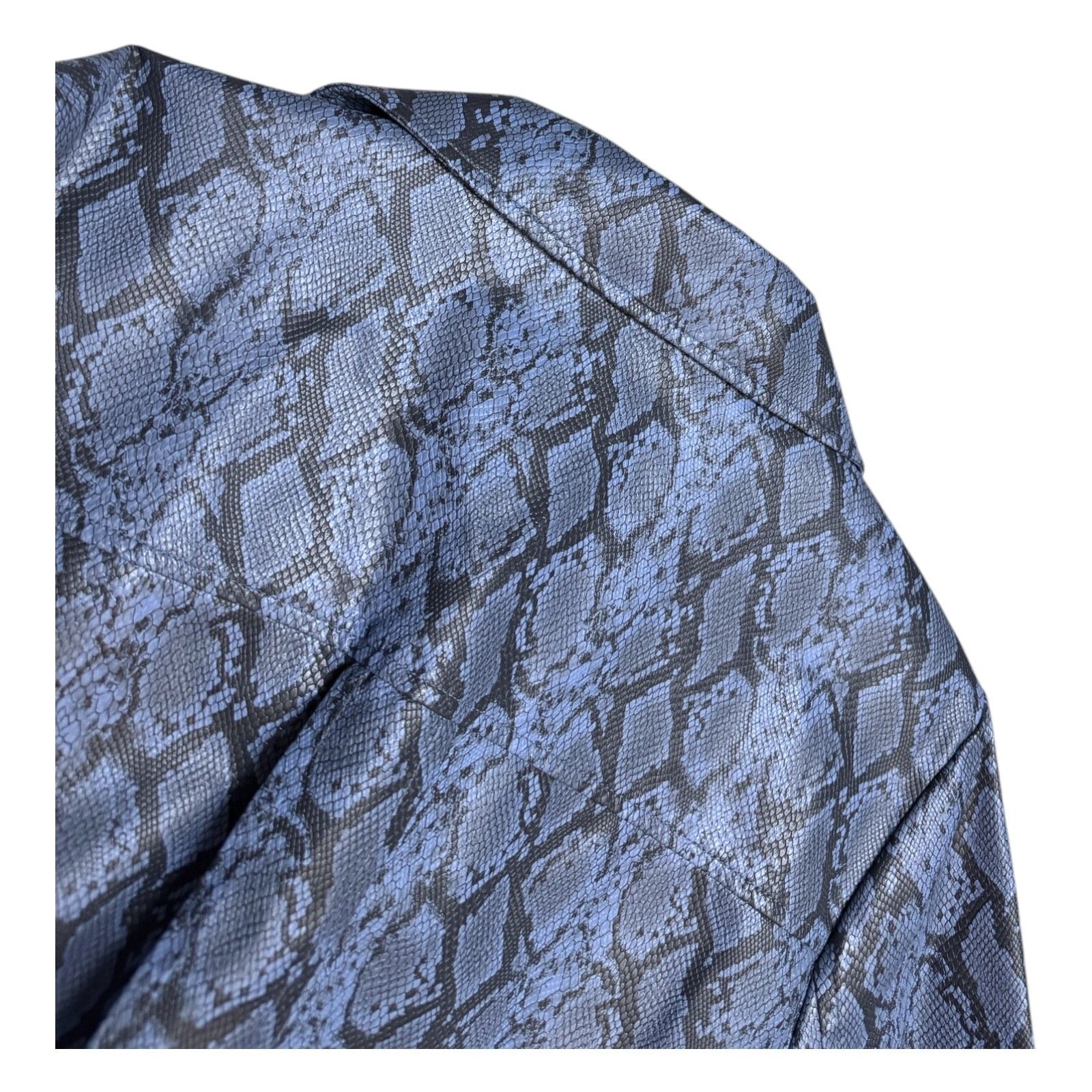 Other NOIZE Faux Vegan LEATHER Blue Cropped Bomber Jacket 2XL Size XXL / US 16-18 / IT 52-54 - 6 Thumbnail