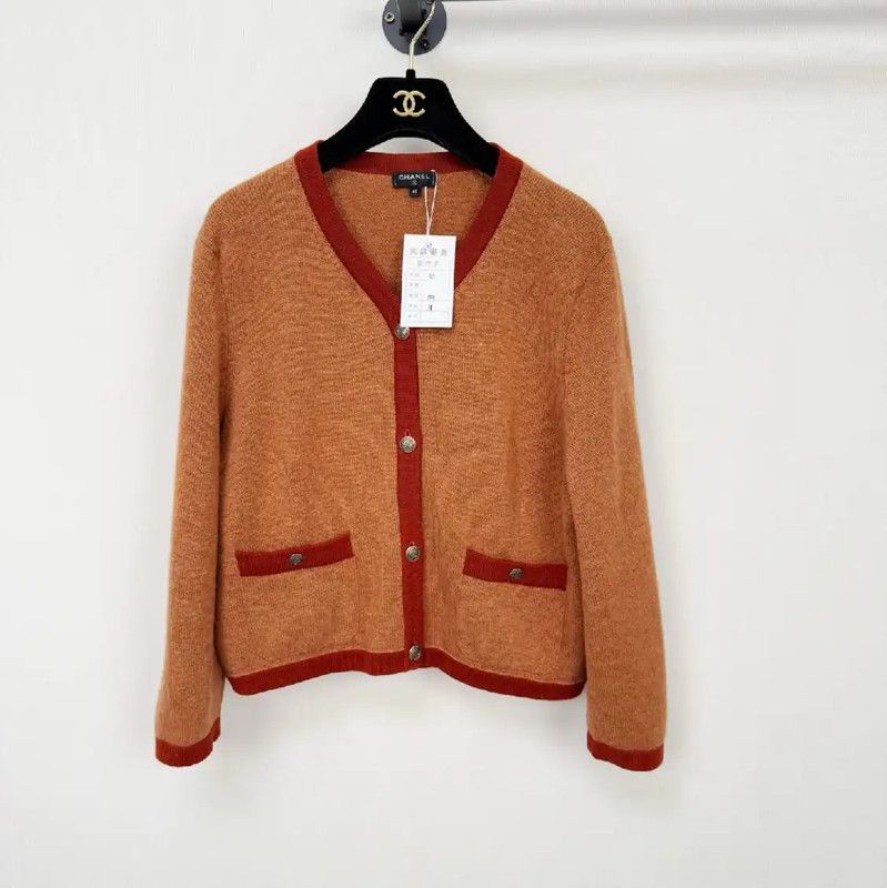 Chanel Coral Red Cashmere Cardigan for Women 0089