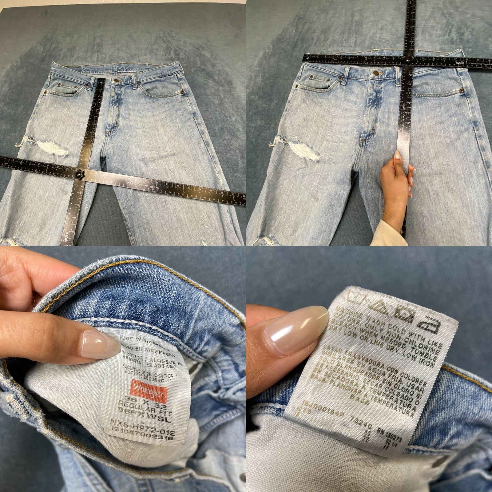 Wrangler Wrangler Jeans Mens 36x32 Blue Denim Cotton Distressed Light Wash Regular Fit Jeans Size US 36 / EU 52 - 8 Thumbnail