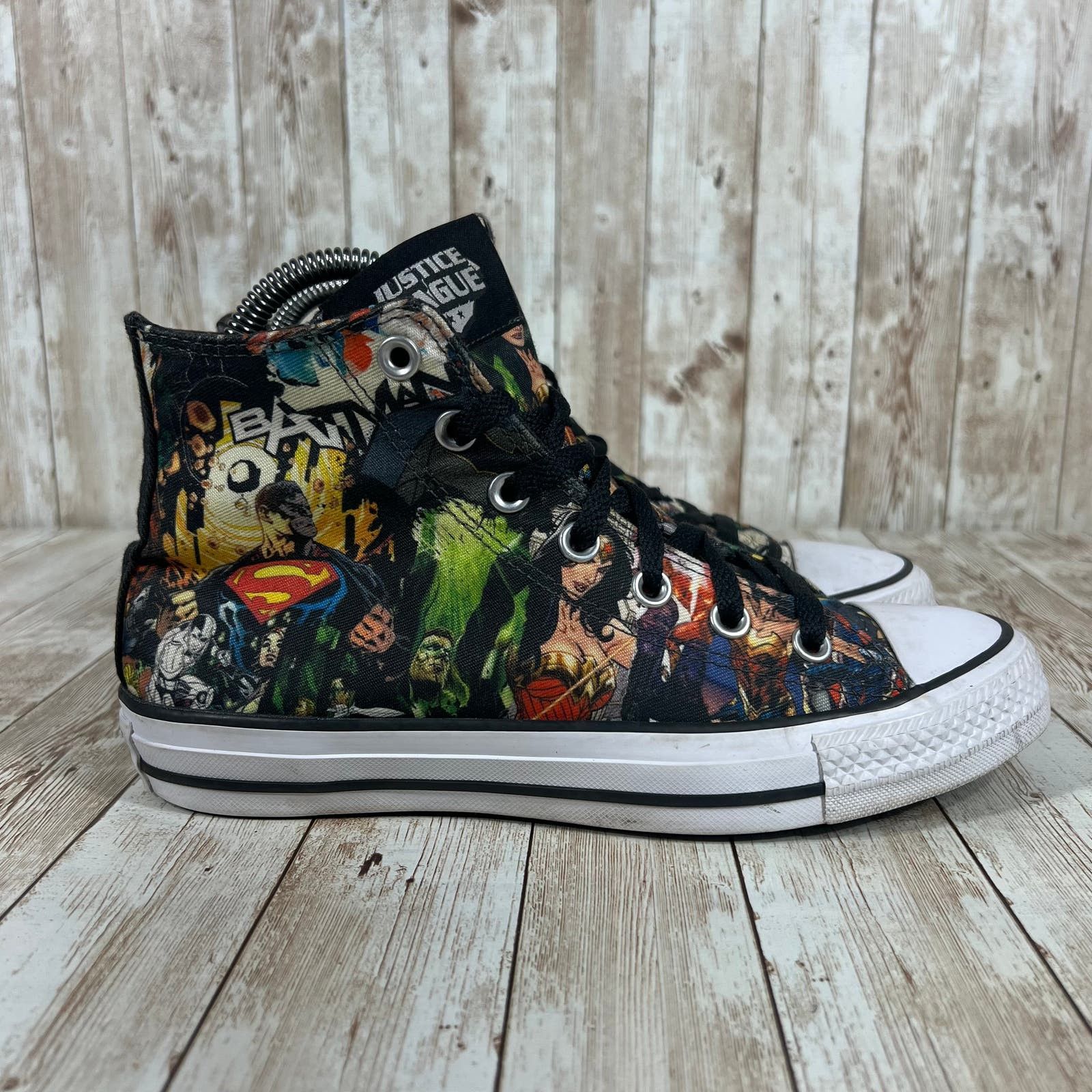image of Converse High Top Justice League Dc Comics Womens 8 Shoes in Black
