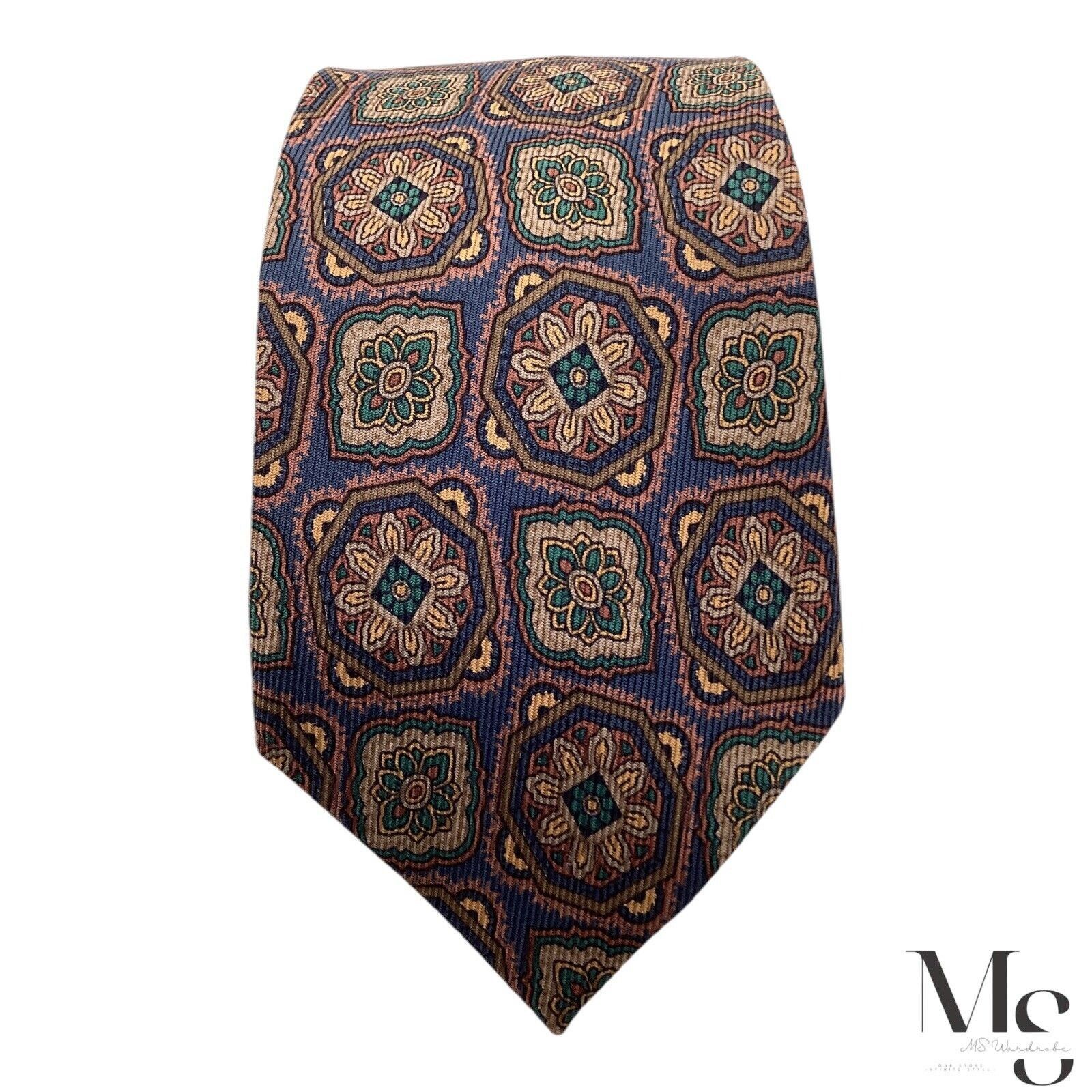 Burberry BURBERRYS OF LONDON Blue Medallion Print Luxury Silk Tie H.M Size ONE SIZE - 3 Thumbnail