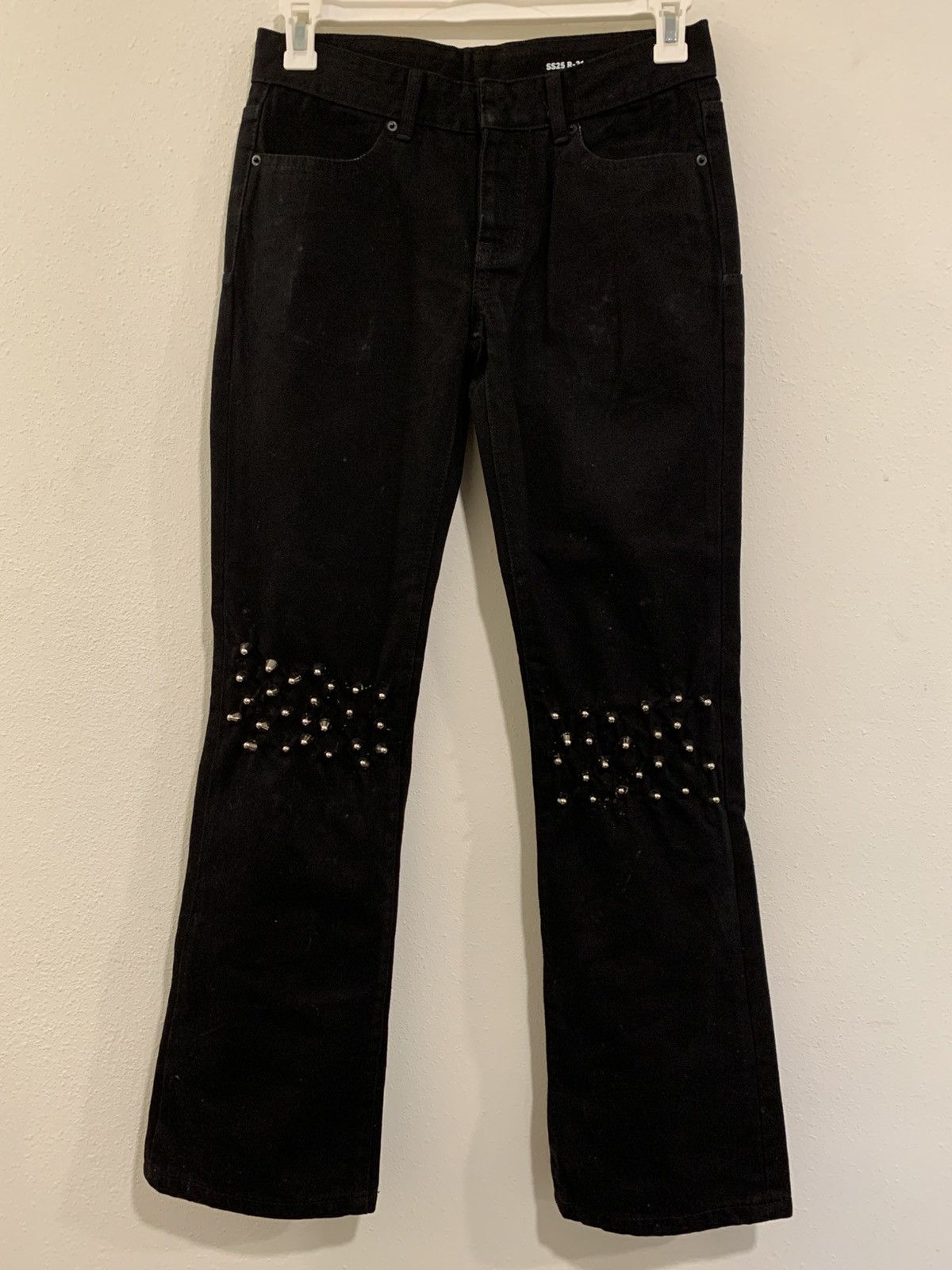 Hedi Slimane custom flared studded knee denim Size US 31 - 1 Thumbnail