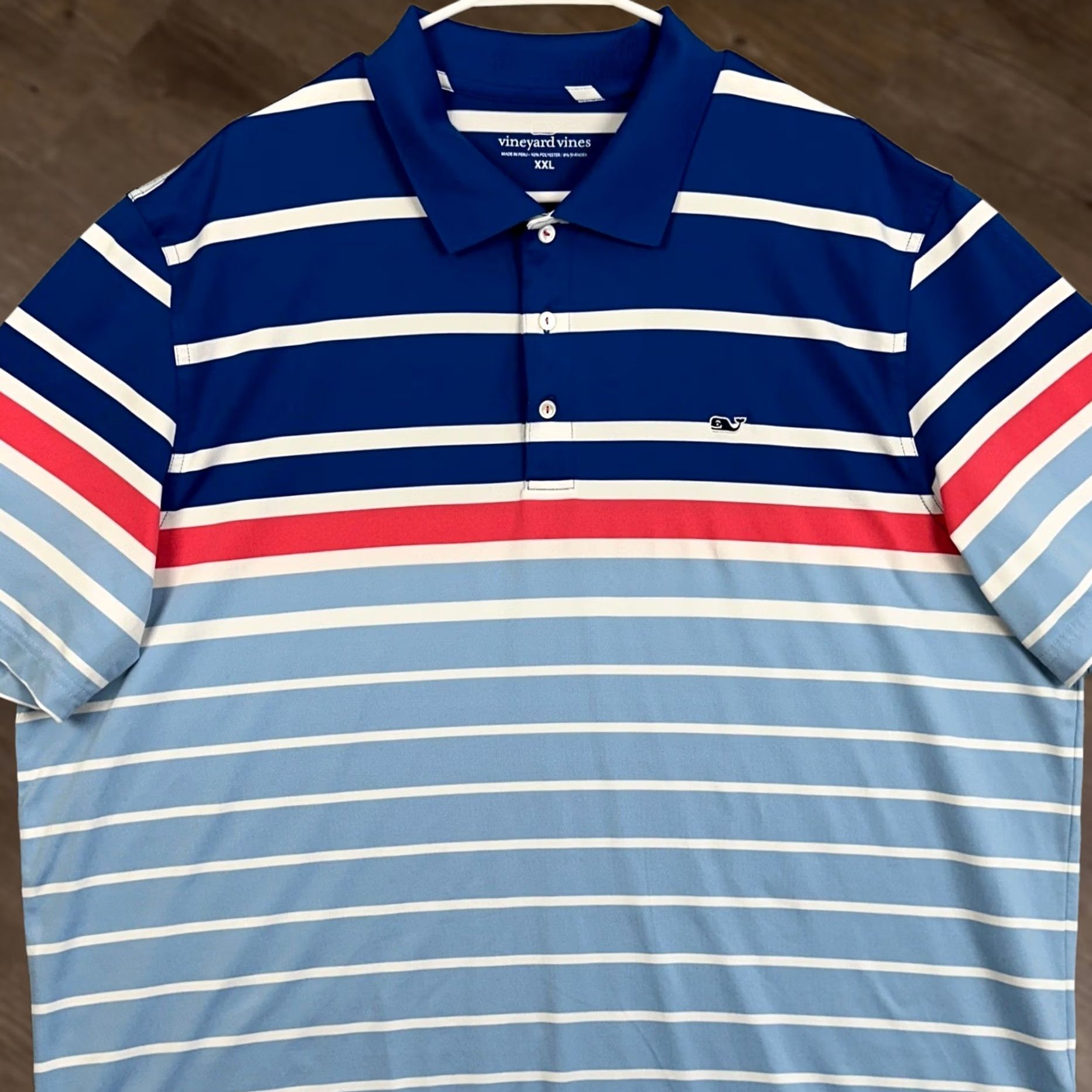 Vineyard Vines Vineyard Vines Mens 2XL Polo Golf Shirt Blue White Colorblock Stretch Rugby EUC Size US XXL / EU 58 / 5 - 1 Thumbnail