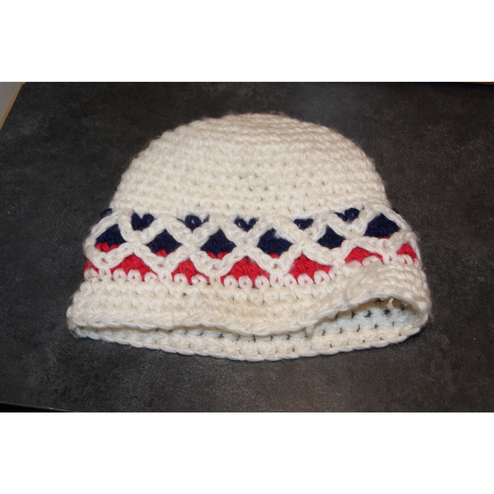 Handmade Womens Winter Hat Hand Knit Crocheted Vintage 70s Beanie Size ONE SIZE - 5 Thumbnail