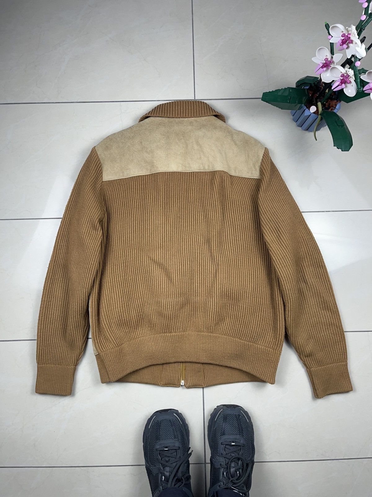 Genuine Leather ➕ vintage 70s wool cable knit suede leather jacket old money Size US L / EU 52-54 / 3 - 3 Thumbnail
