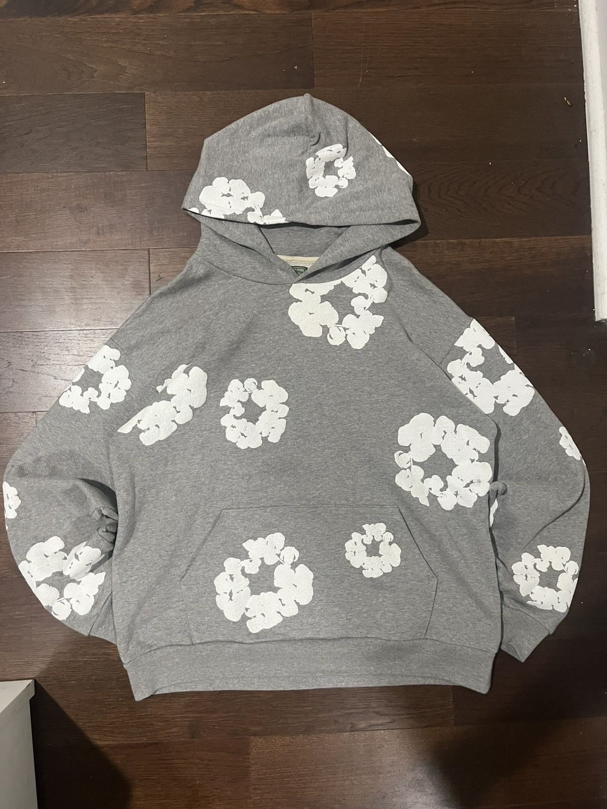 Gray and White DENIM TEARS Puff Print Hoodie Size XL