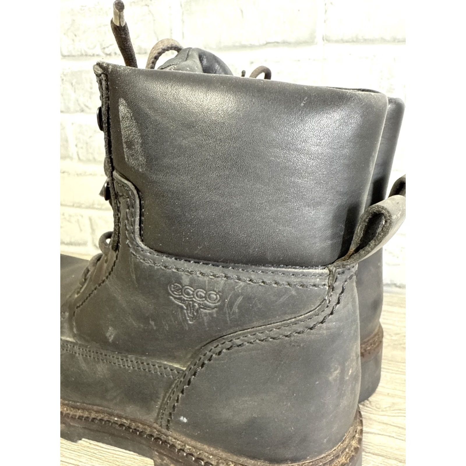 Ecco VINTAGE ECCO CLUB Gray Leather Wool Shearling Lined Work Boots Mens 44 Size US 11 / EU 44 - 3 Thumbnail
