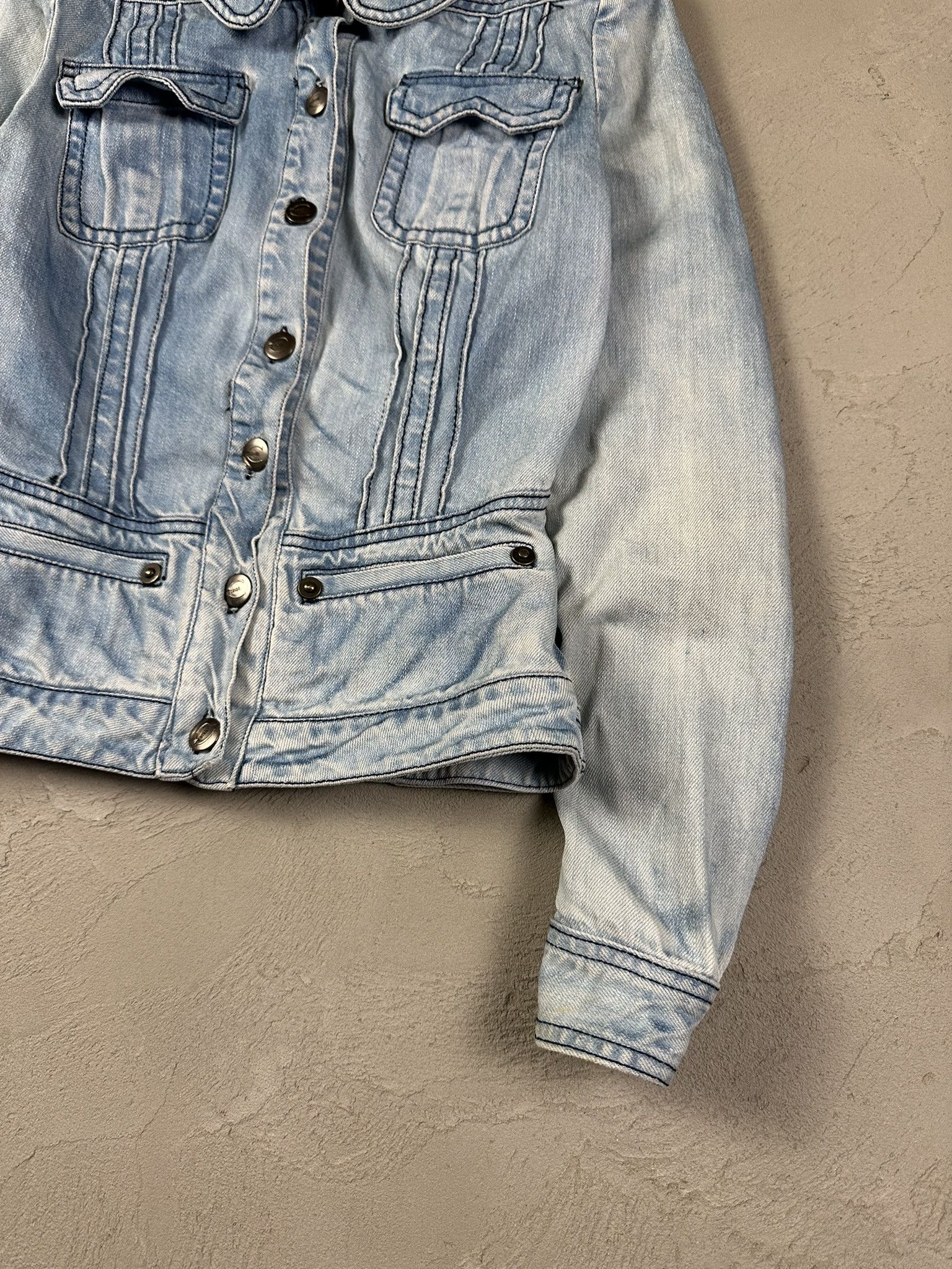 Just Cavalli 2000s Roberto Cavalli Denim Faded Jacket Y2k Size XS / US 0-2 / IT 36-38 - 4 Thumbnail