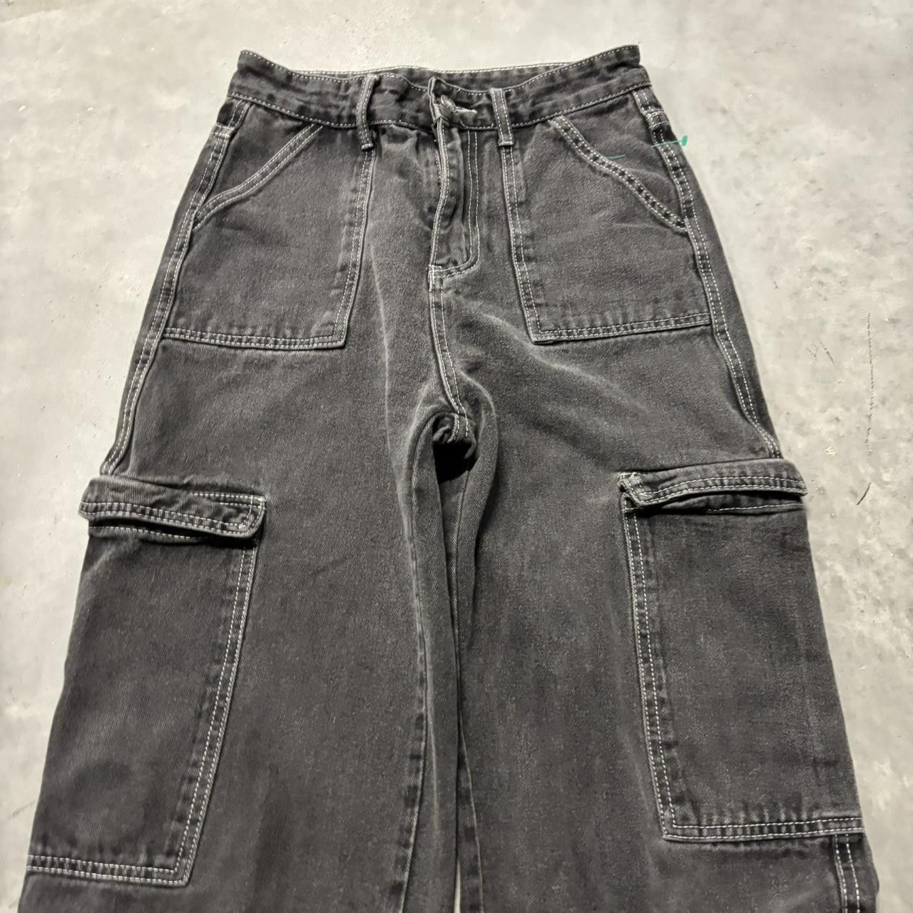 Japanese Brand × Vintage Crazy Vintage Y2K/2000s Baggy Black Embroidered Streetwear Skater Cargo Jeans! Size US 26 / EU 42 - 5 Thumbnail