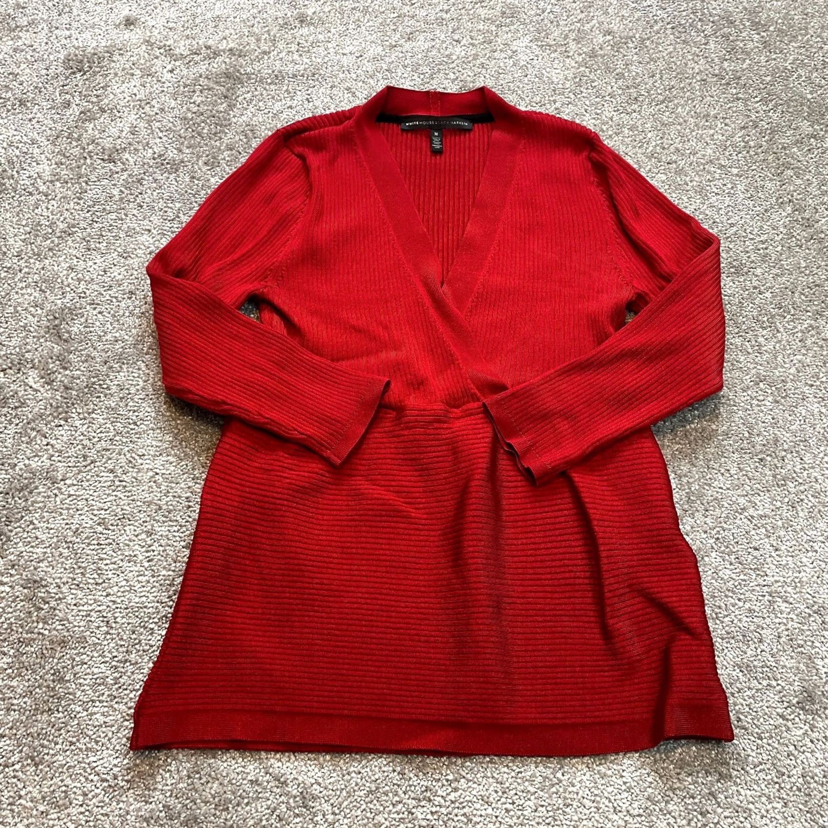 White House Black Market White House Black Market Shirt Womens M Red Ribbed Kimono Long Sleeve Top Size M / US 6-8 / IT 42-44 - 2 Thumbnail