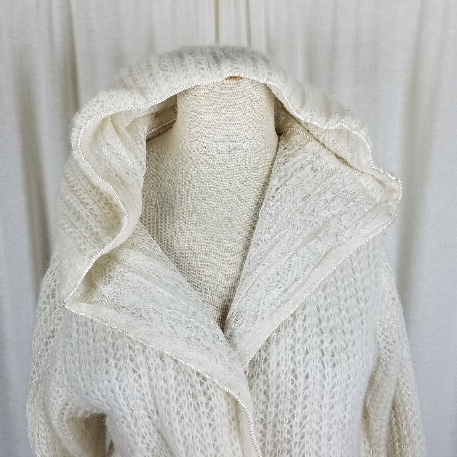 Vintage Vtg Reversible Knit Lace 50s Hooded Cardigan Sweater Jacket Size M / US 6-8 / IT 42-44 - 7 Thumbnail