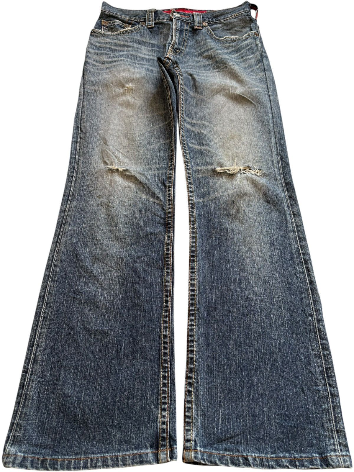 Vintage 90s Levis 507 Faded Wash Ripped Flare Jeans