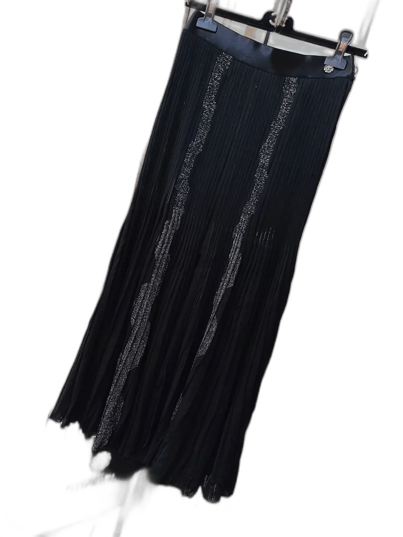 Chanel Chanel Black Pleated Knit Long Skirt Size 36" / US 14 / IT 50 - 1 Thumbnail