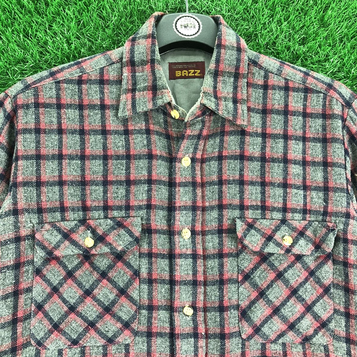 Flannel Vintage 80's Wool Flannel Checkered Double Pocket by Bazz Size US S / EU 44-46 / 1 - 7 Thumbnail
