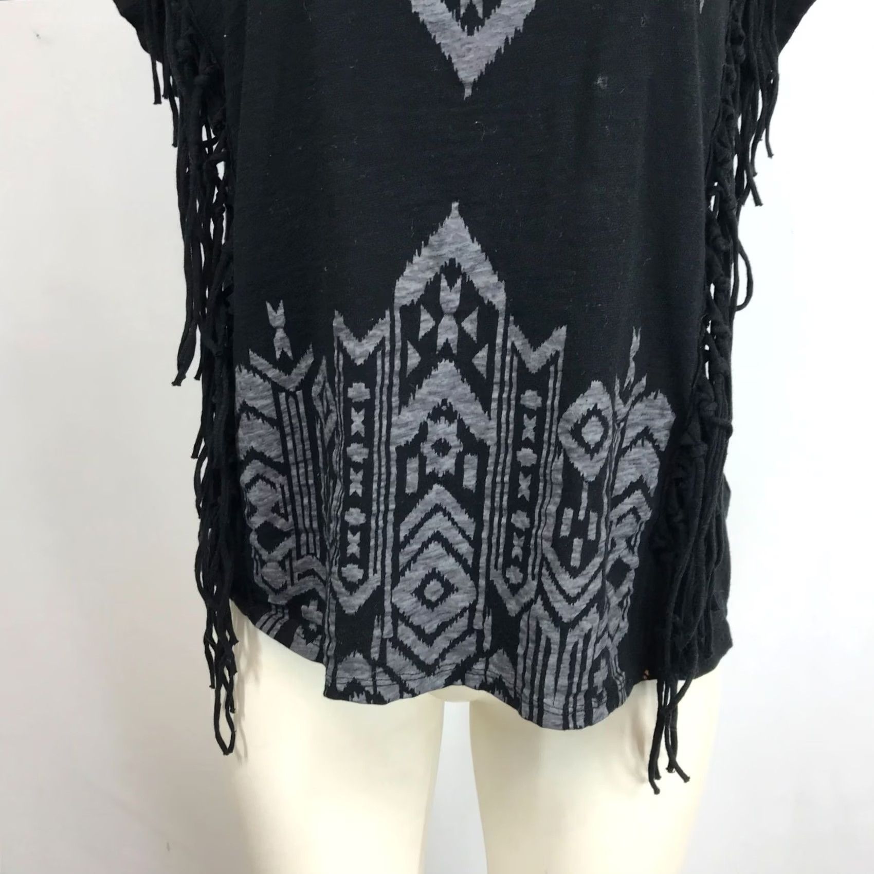 Vintage BONGO Women's Large Black Cotton Aztec Fringe Top Shirt Size L / US 10 / IT 46 - 3 Thumbnail