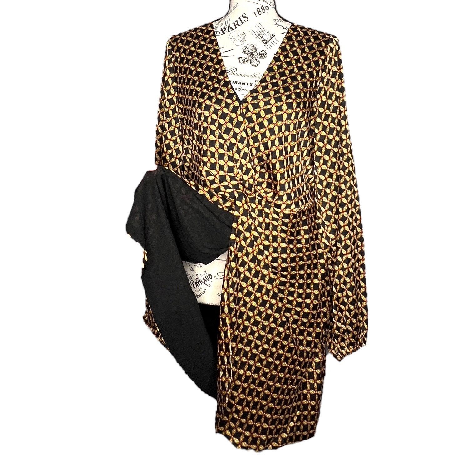 MINKPINK Gold Patterned Front Bunch Snap V Neck Valentina Mini Dress Size L / US 10 / IT 46 - 8 Thumbnail