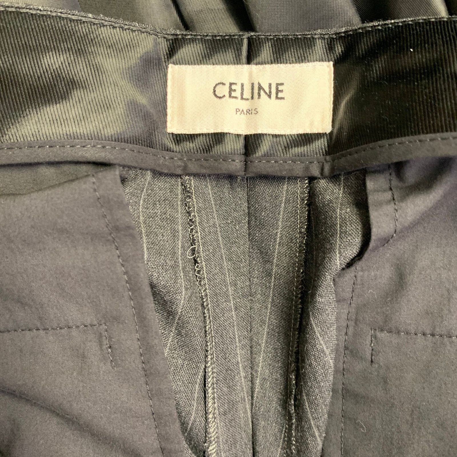 Celine Size 44 Regular Grey Charcoal Stripe Wool Polyester Suit Size 44R - 14 Thumbnail
