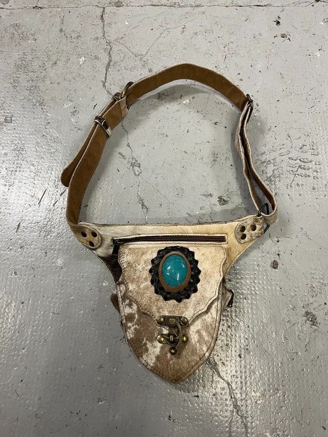 Vintage Western Beige Pony Hair Embellished Leather Belt Size ONE SIZE - 2 Thumbnail