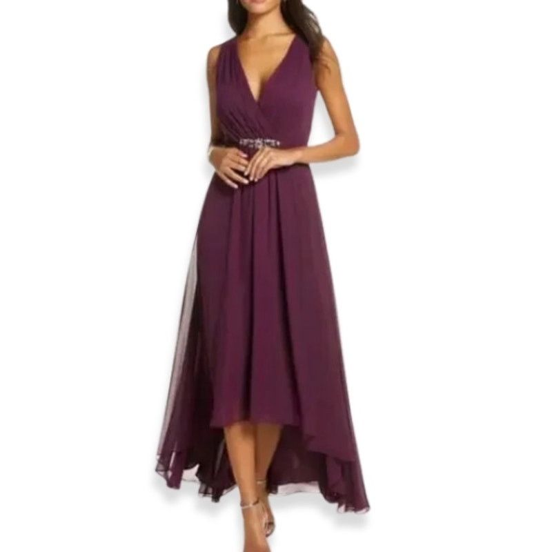 Eliza J Embellished Chiffon Dress High Low Plum Purple 2