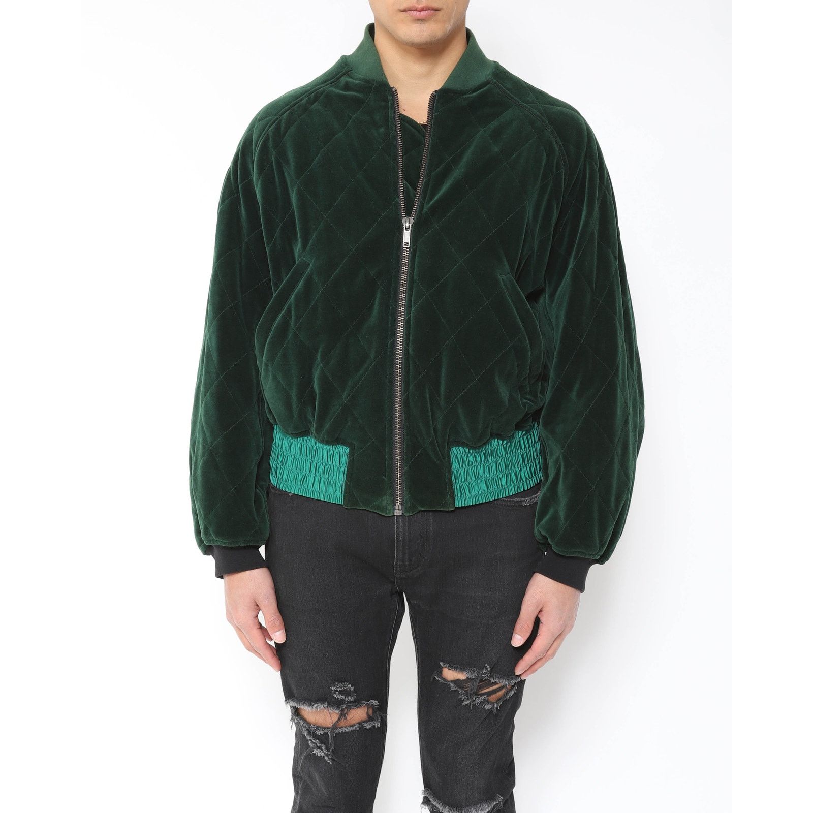 Haider Ackermann FW19 Quilted Bomber in Green Velvet Size US L / EU 52-54 / 3 - 3 Thumbnail