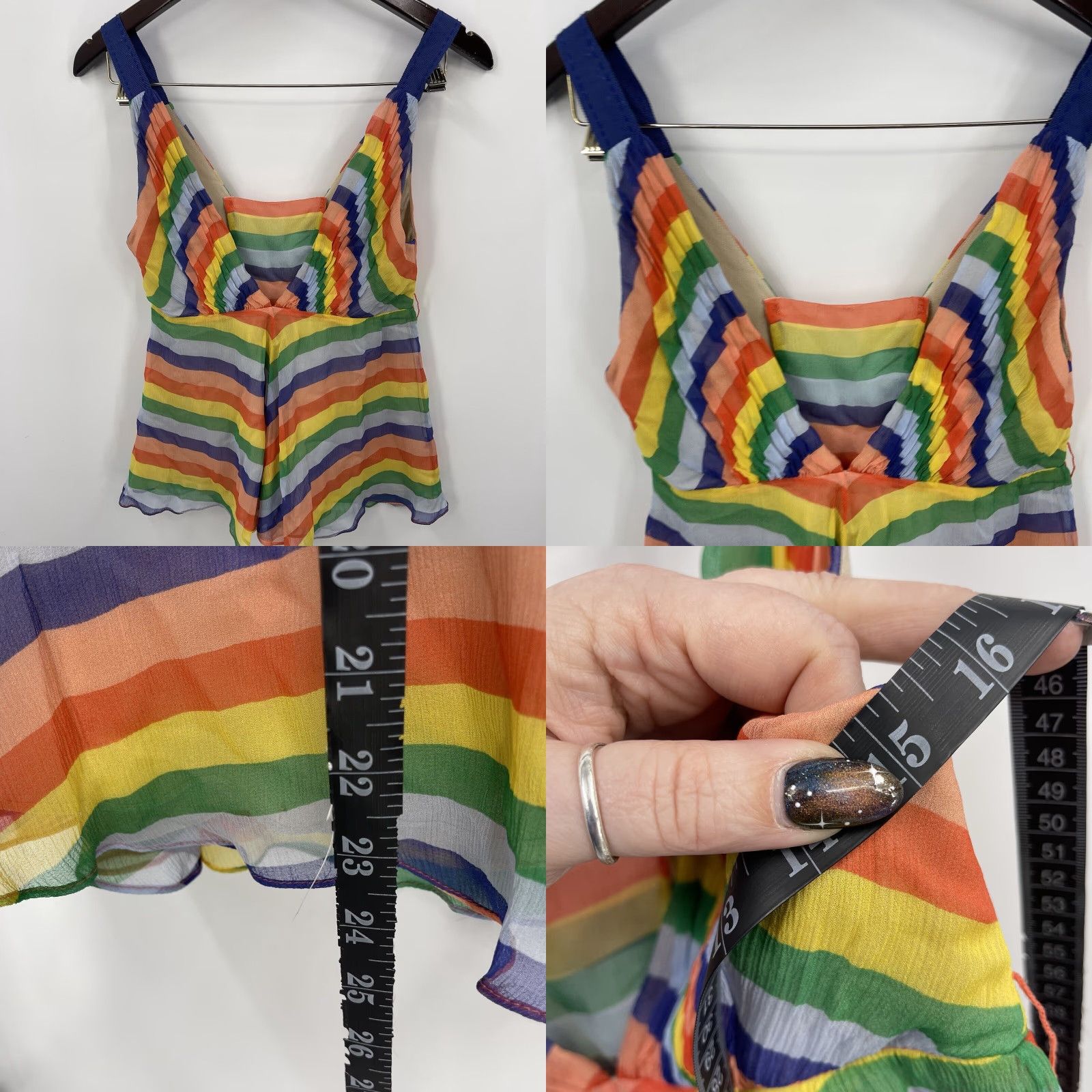 Tibi Tibi Blouse Shirt Women 0 Camisole Spaghetti Strap V-Neck Silk Rainbow Striped Bohemian Colorful Sleeveless Size XS / US 0-2 / IT 36-38 - 8 Thumbnail