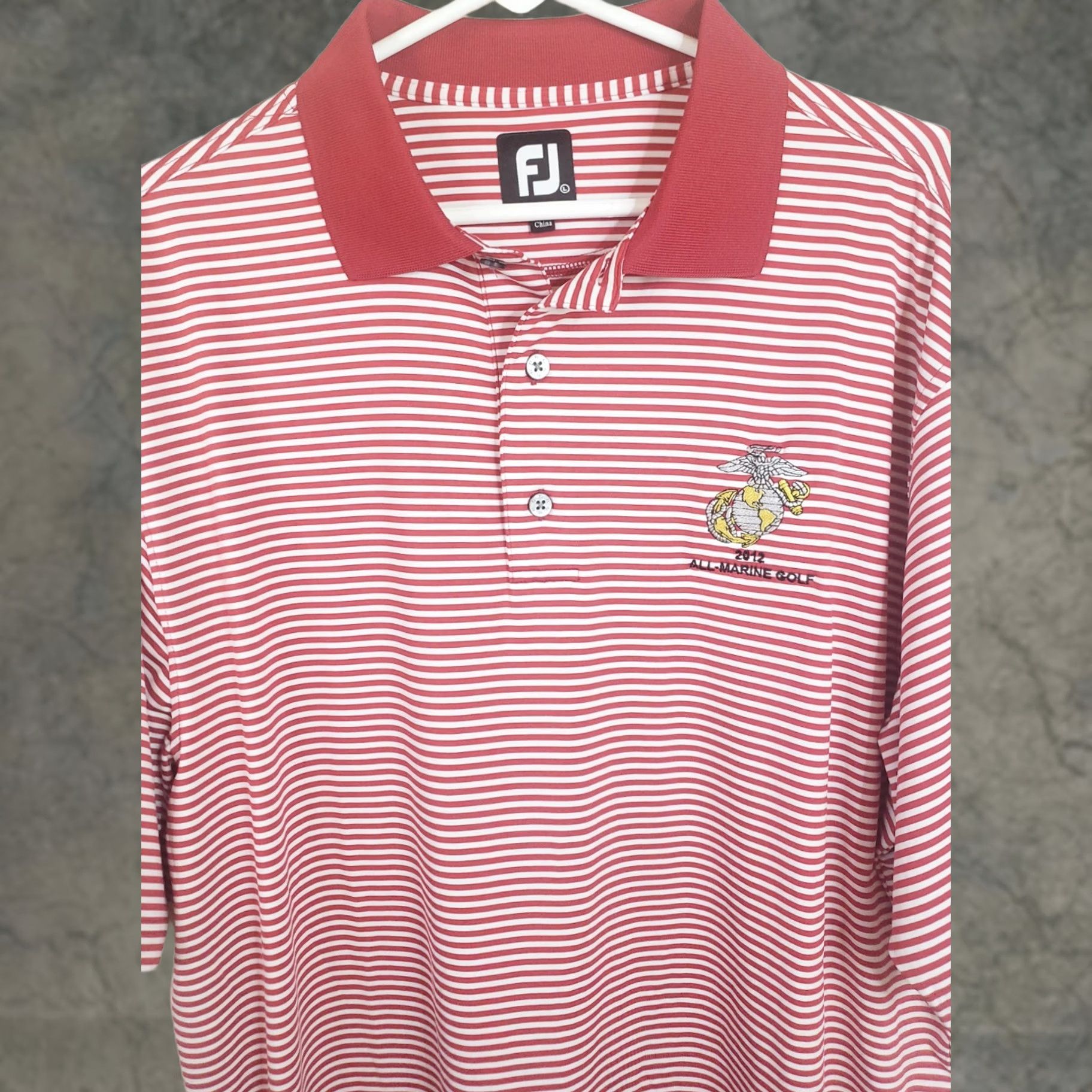 Footjoy FootJoy Polo Shirt Men's L Multicolor Striped USMC Logo Performance Stretch Breathable Moisture Wicking Golf Tee Polo Shirt Size US L / EU 52-54 / 3 - 1 Thumbnail
