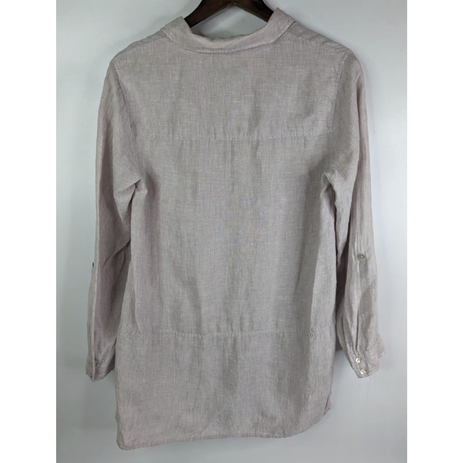 Vintage Tahari Linen Taupe Longline Roll Tab Long Sleeve Top Tunic M Women Button-Up Shirt Size M / US 6-8 / IT 42-44 - 5 Thumbnail