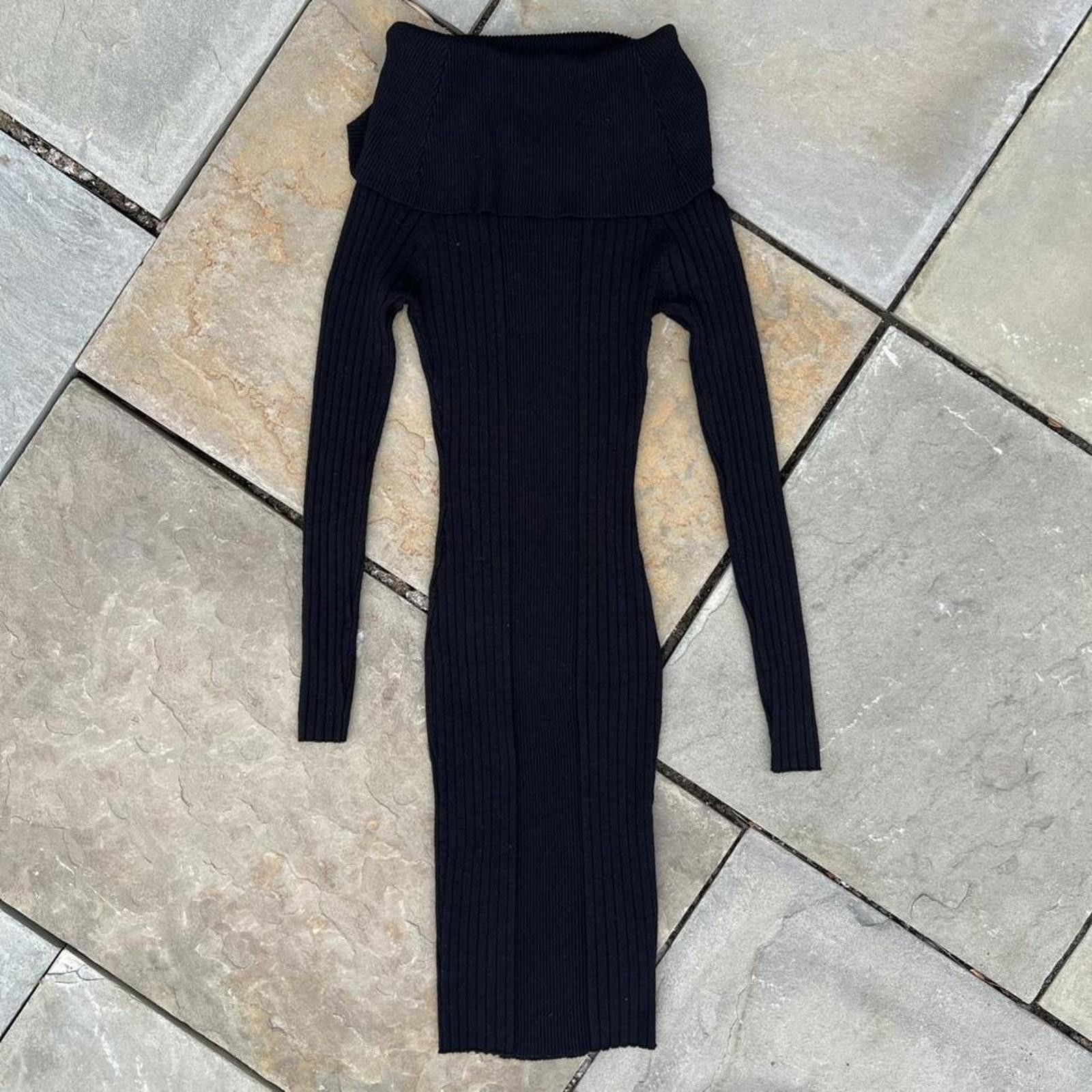 Other Black Vertical Knit Open Shoulder Sweater Midi Dress Size M / US 6-8 / IT 42-44 - 4 Thumbnail