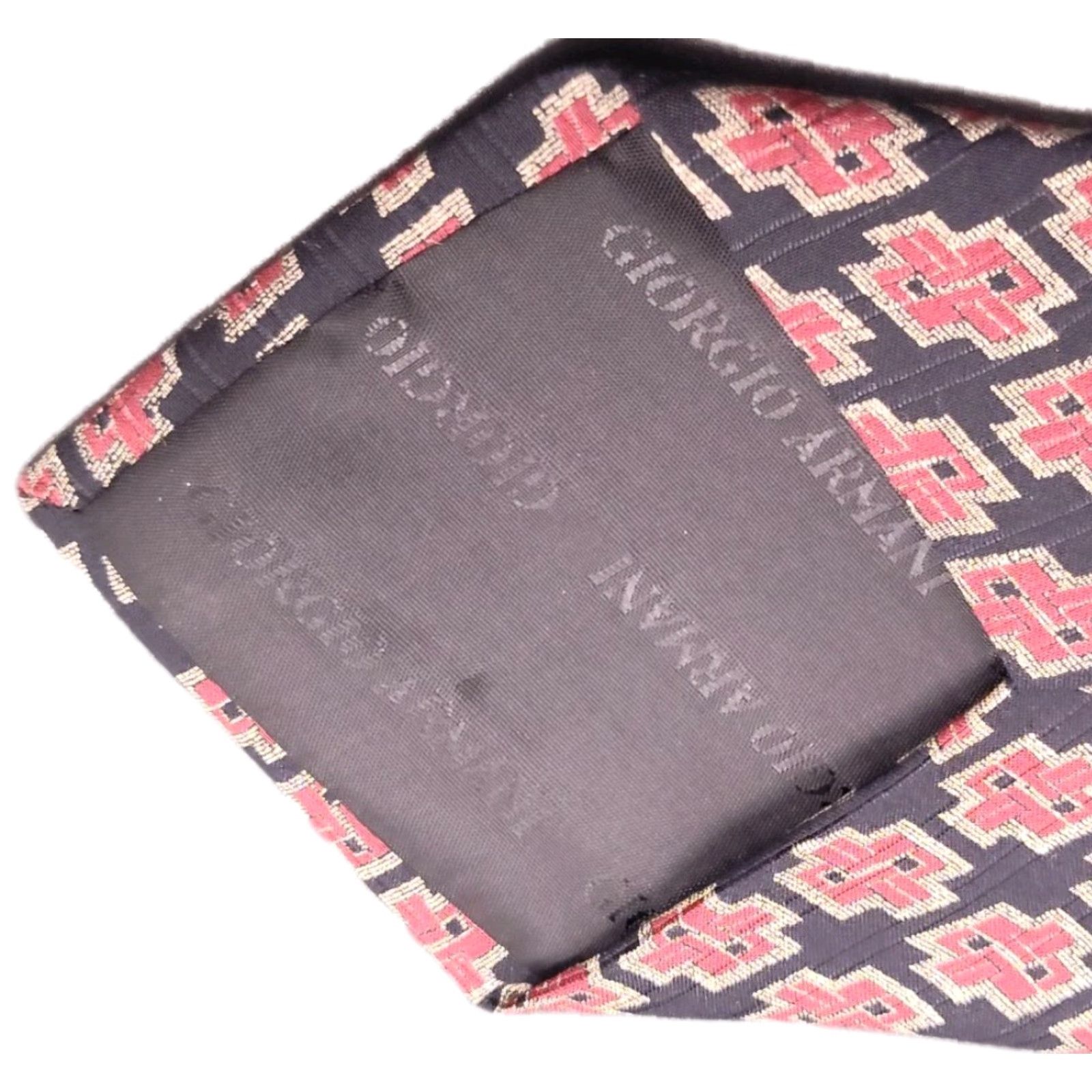 Giorgio Armani VINTAGE Giorgio Armani Men's Tie 100% Silk Geometric Cross Pattern Retro Designer Italy 57"-60" Size ONE SIZE - 3 Thumbnail