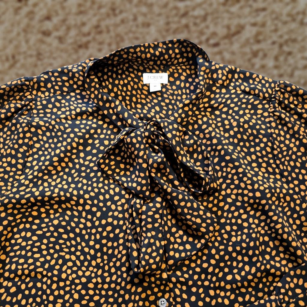 J.Crew J.CREW Blouse Shirt Womens Medium Black Tan Dotted Neck Tie Button Up Capsule Career Size M / US 6-8 / IT 42-44 - 1 Thumbnail
