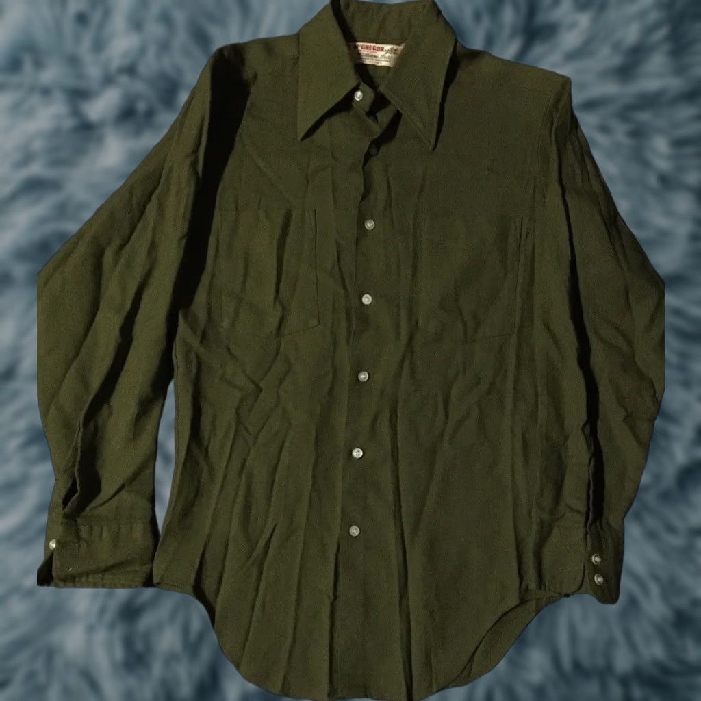 Vtg McGregor William Tell Shirt S USA Sport Sailing Army Military Grunge Button-Up Long Sleeve Green 60s 70s 80s 90s USA Navy Navy?