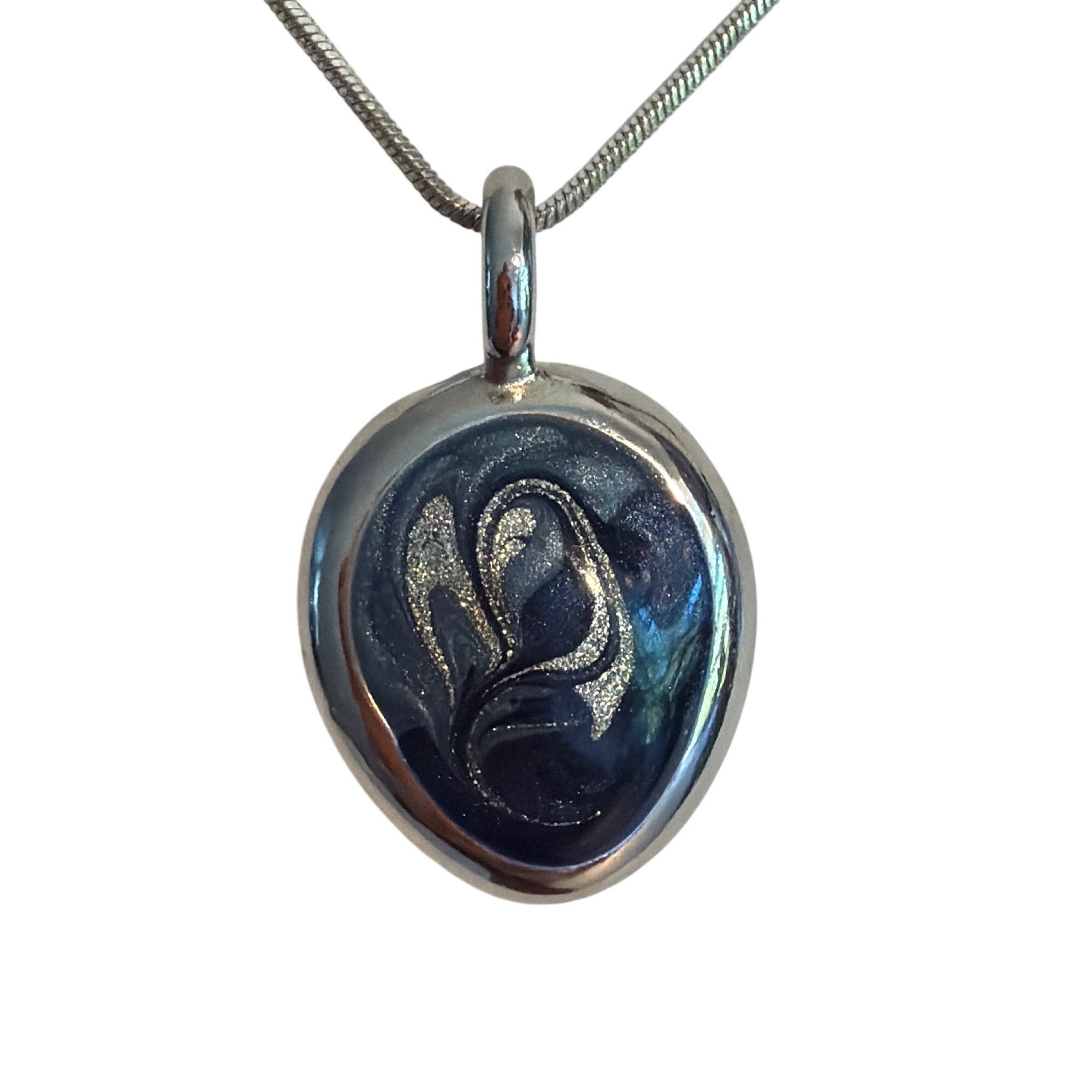 Other Silver Tone Pendant Necklace Blue Silver Swirl Enamel Snake Size ONE SIZE - 2 Thumbnail