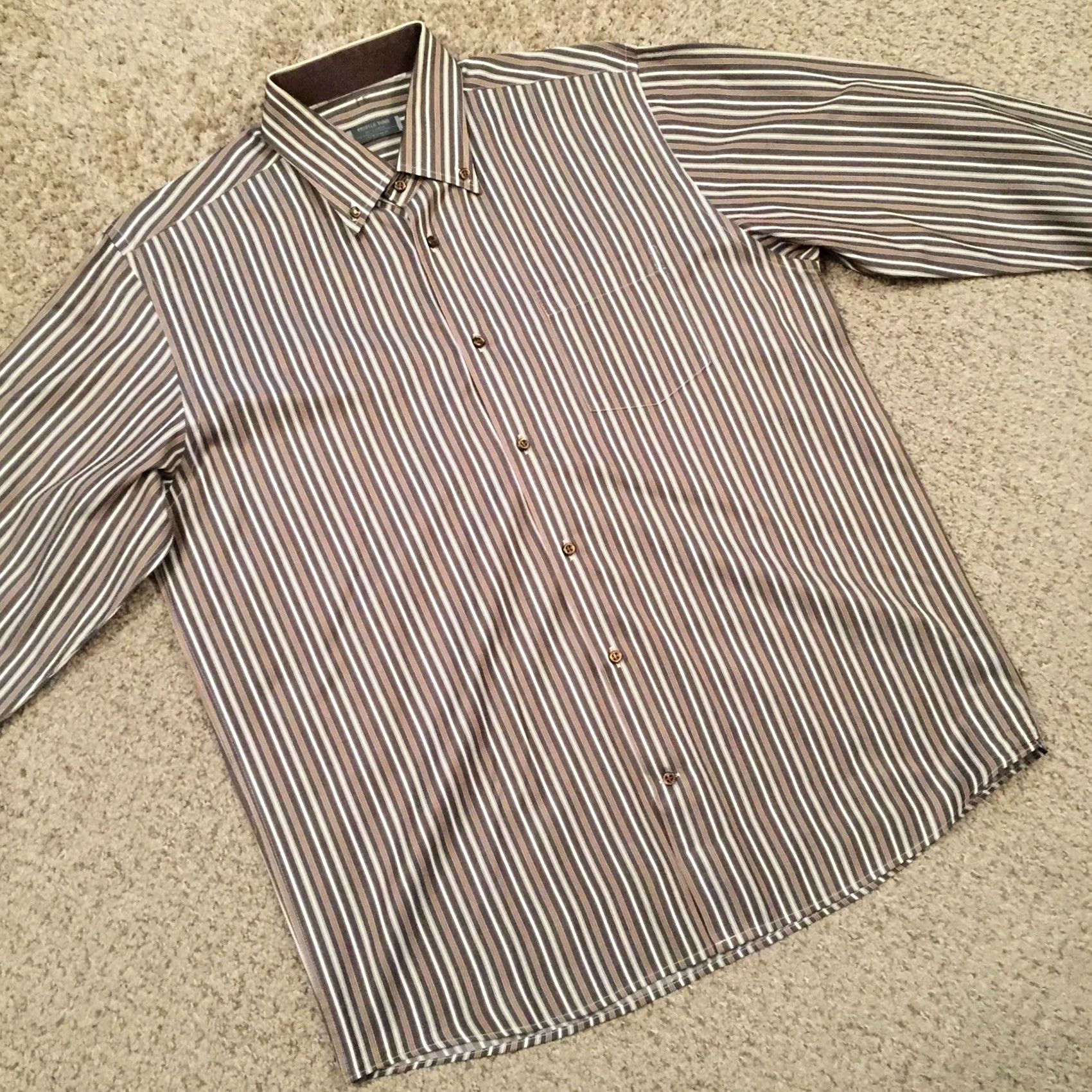 Vintage Profilo Uomo Shirt Large Brown Striped Long Sleeve Button Up Italy Mens Size US L / EU 52-54 / 3 - 5 Thumbnail