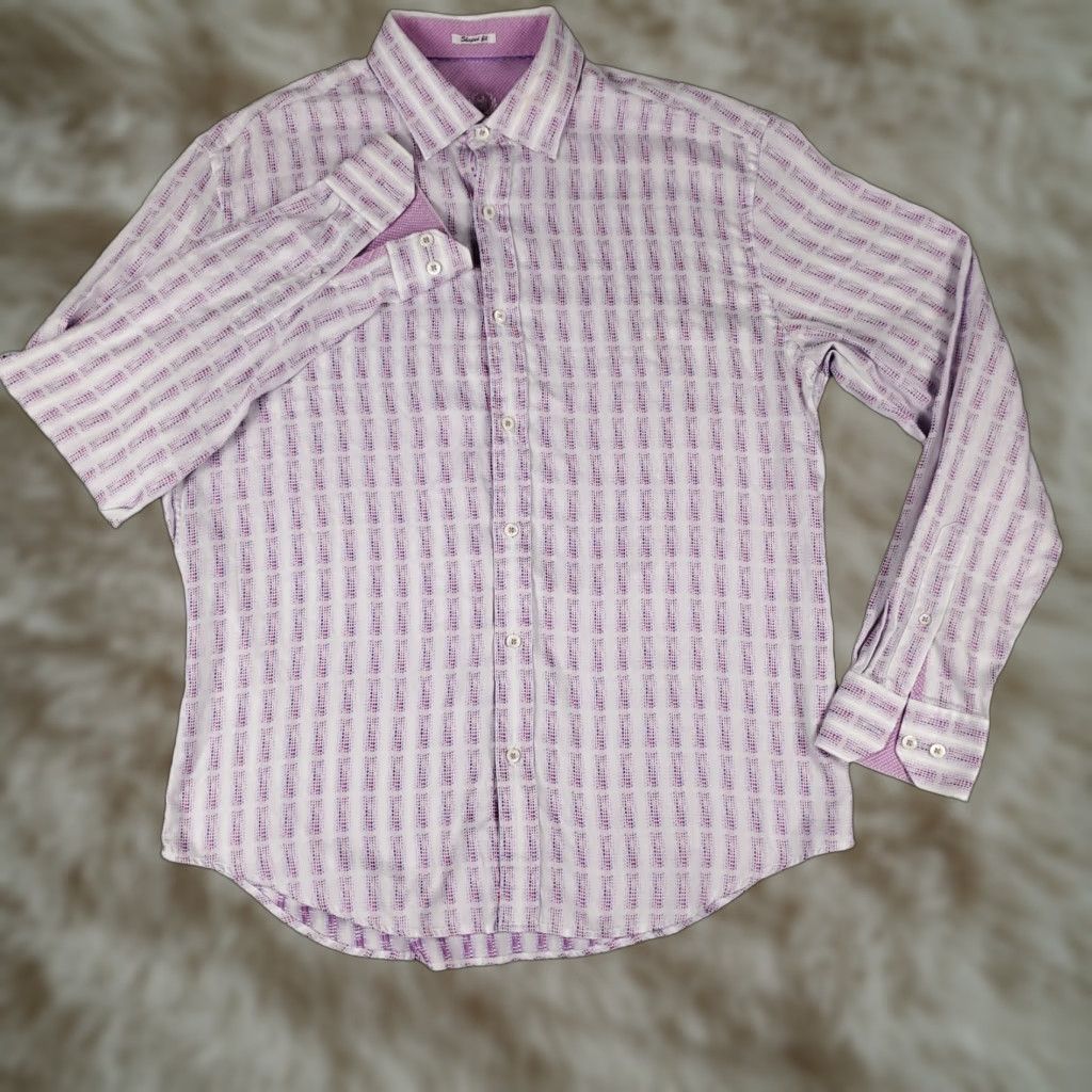 BUGATCHI Bugatchi Uomo Shirt Mens Large Purple Striped Button Up Long Sleeve Size US L / EU 52-54 / 3 - 1 Thumbnail