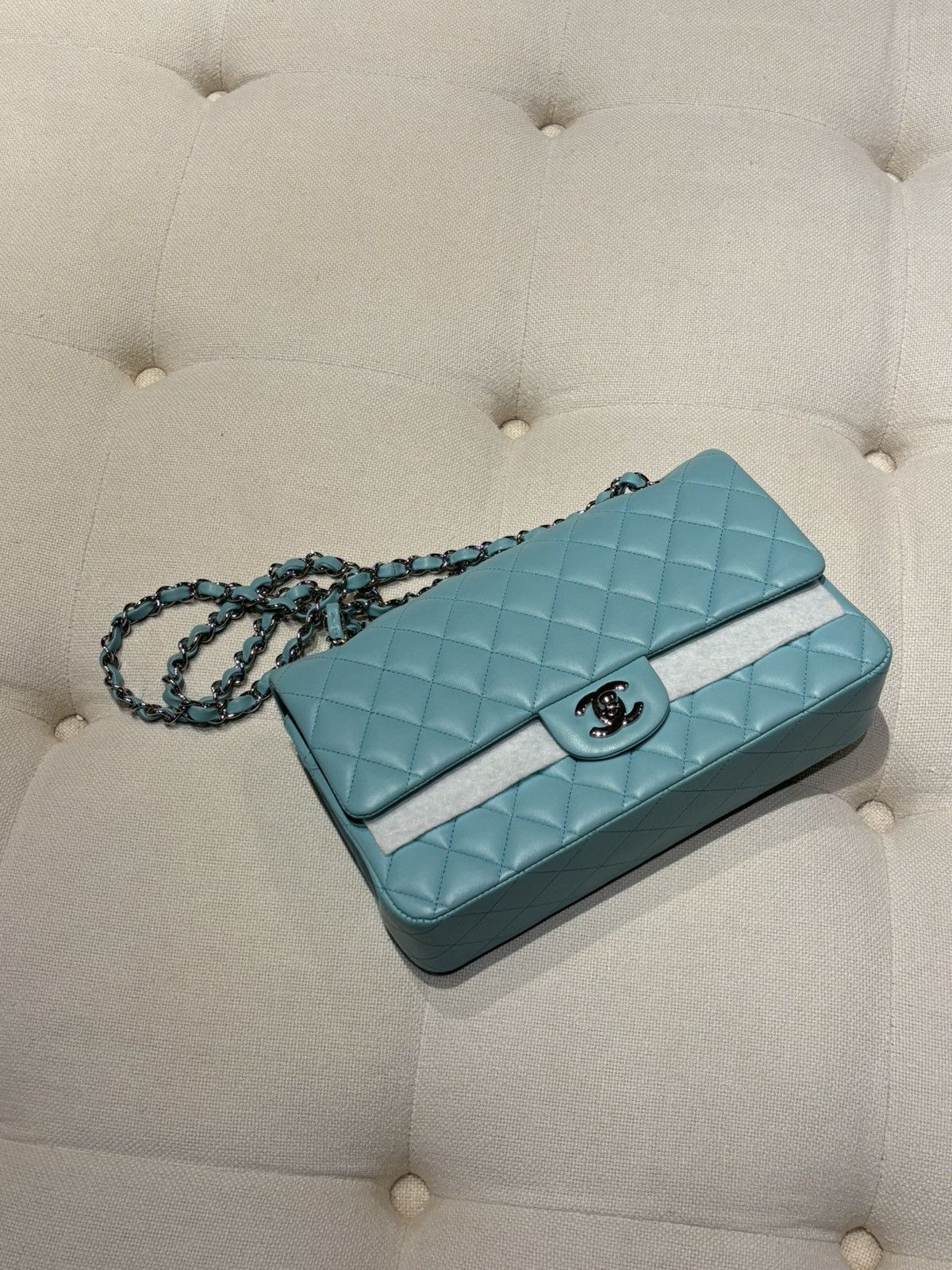 Chanel Chanel 19C Tiffany Blue lamb skin classic flap medium bag Size ONE SIZE - 6 Thumbnail