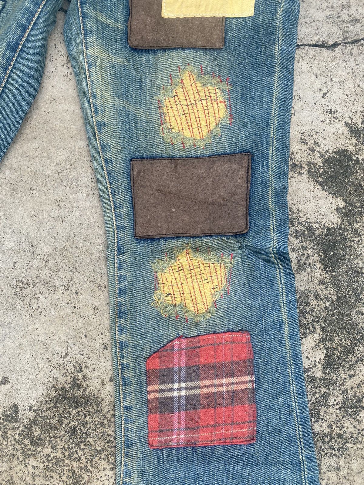 If Six Was Nine × Japanese Brand Flare Jeans Bonds & Peace Patchwork Fade Bootcut Size US 31 - 6 Thumbnail