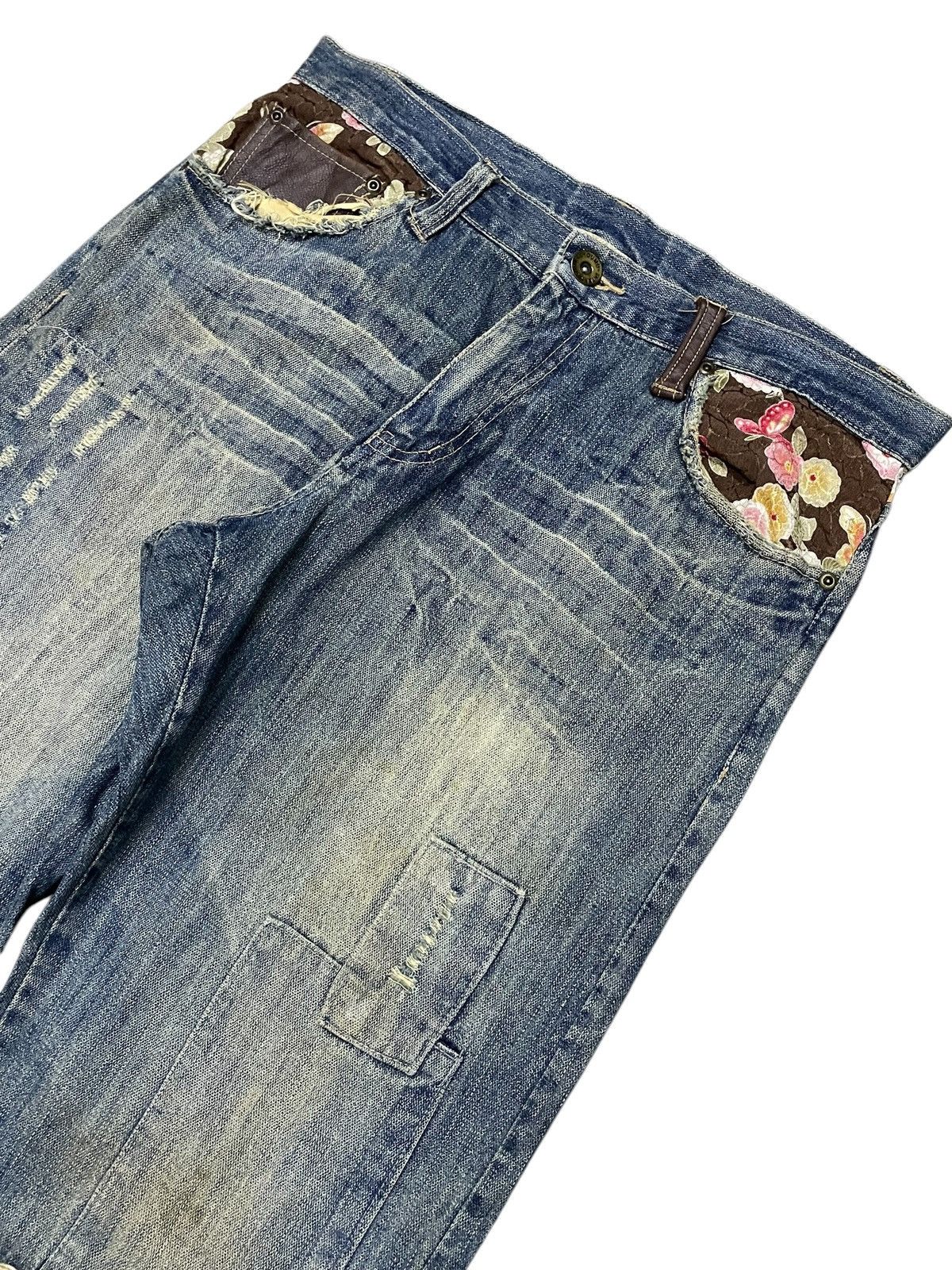 Guru × Hysteric Glamour × Japanese Brand Gumu Japan Boro Patchwork Cut & Sew Leather Trimmed Jeans Size US 32 / EU 48 - 3 Thumbnail