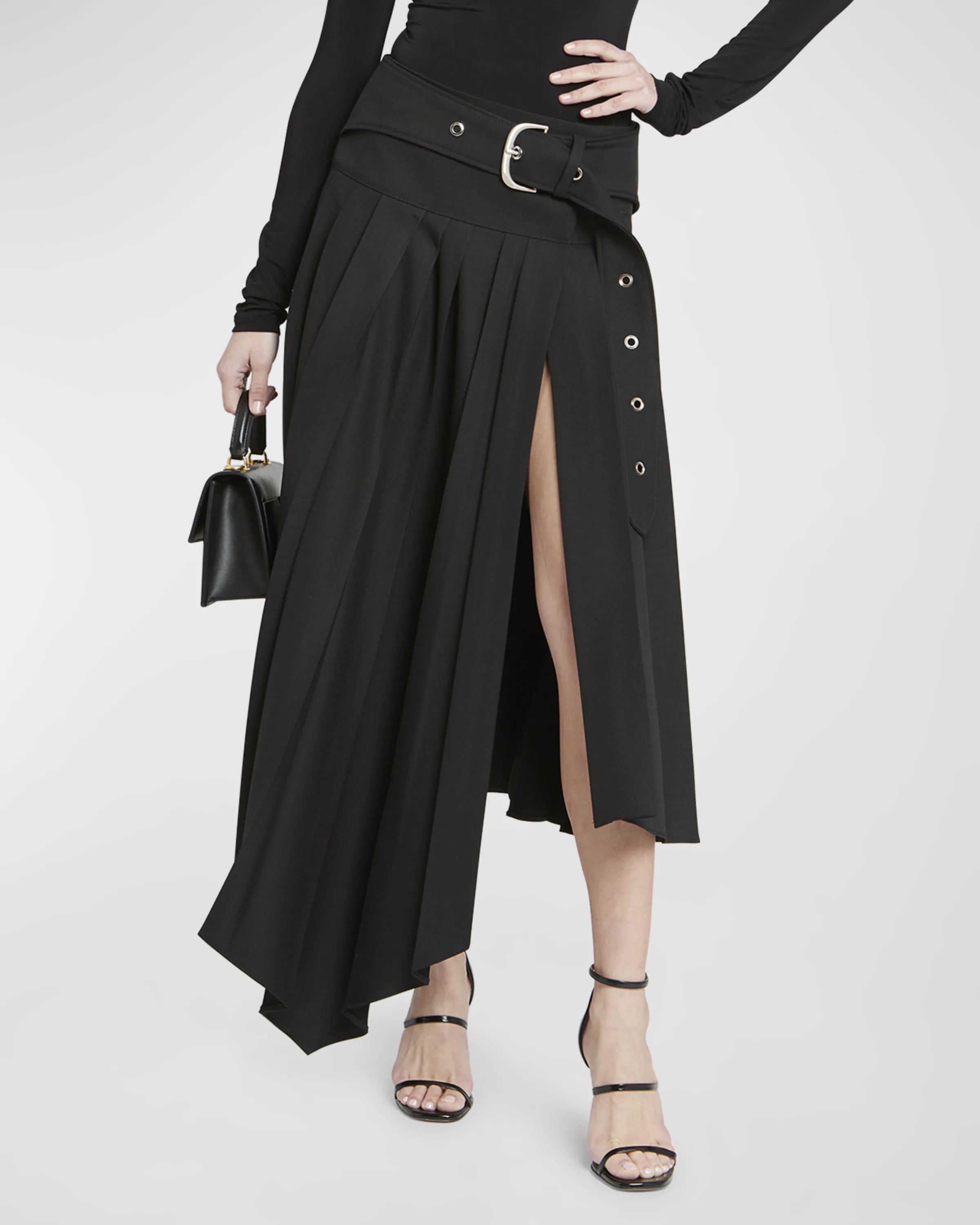 Off-White o1s22i1n0824 Belted Tech Drill Pleated Skirt in Black Size 28" / US 6 / IT 42 - 2 Thumbnail
