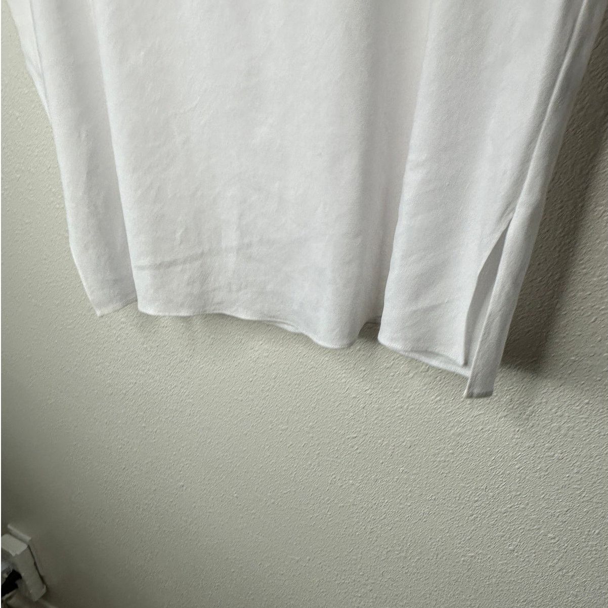 Vince Vince White Linen Round Neck Cap Sleeve Side Slit Tee Top L Size L / US 10 / IT 46 - 6 Thumbnail