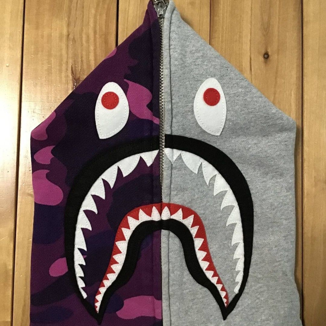 Bape BAPE Grey x Purple camo shark full zip hoodie a bathing ape Size US S / EU 44-46 / 1 - 3 Thumbnail