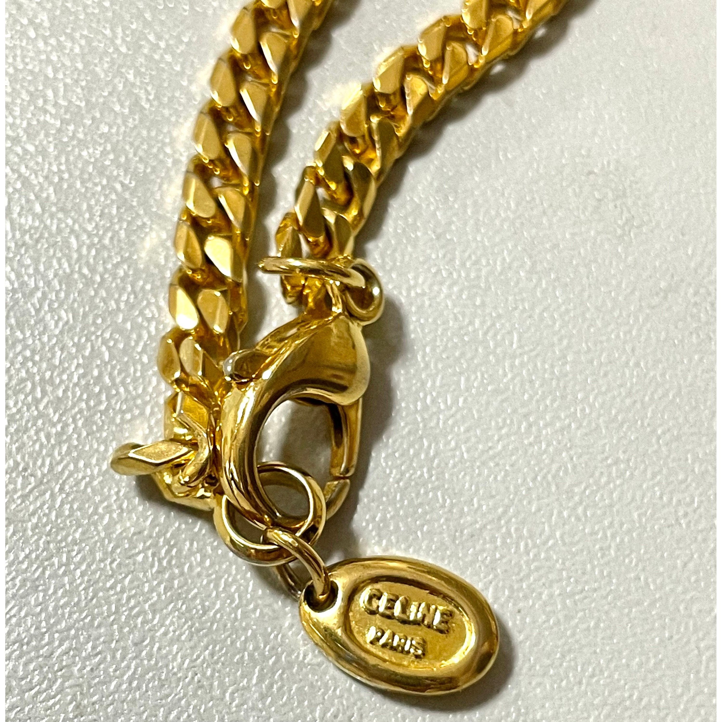 Celine Vintage Celine gold chain necklace, blue stone and triomphe Size ONE SIZE - 9 Thumbnail