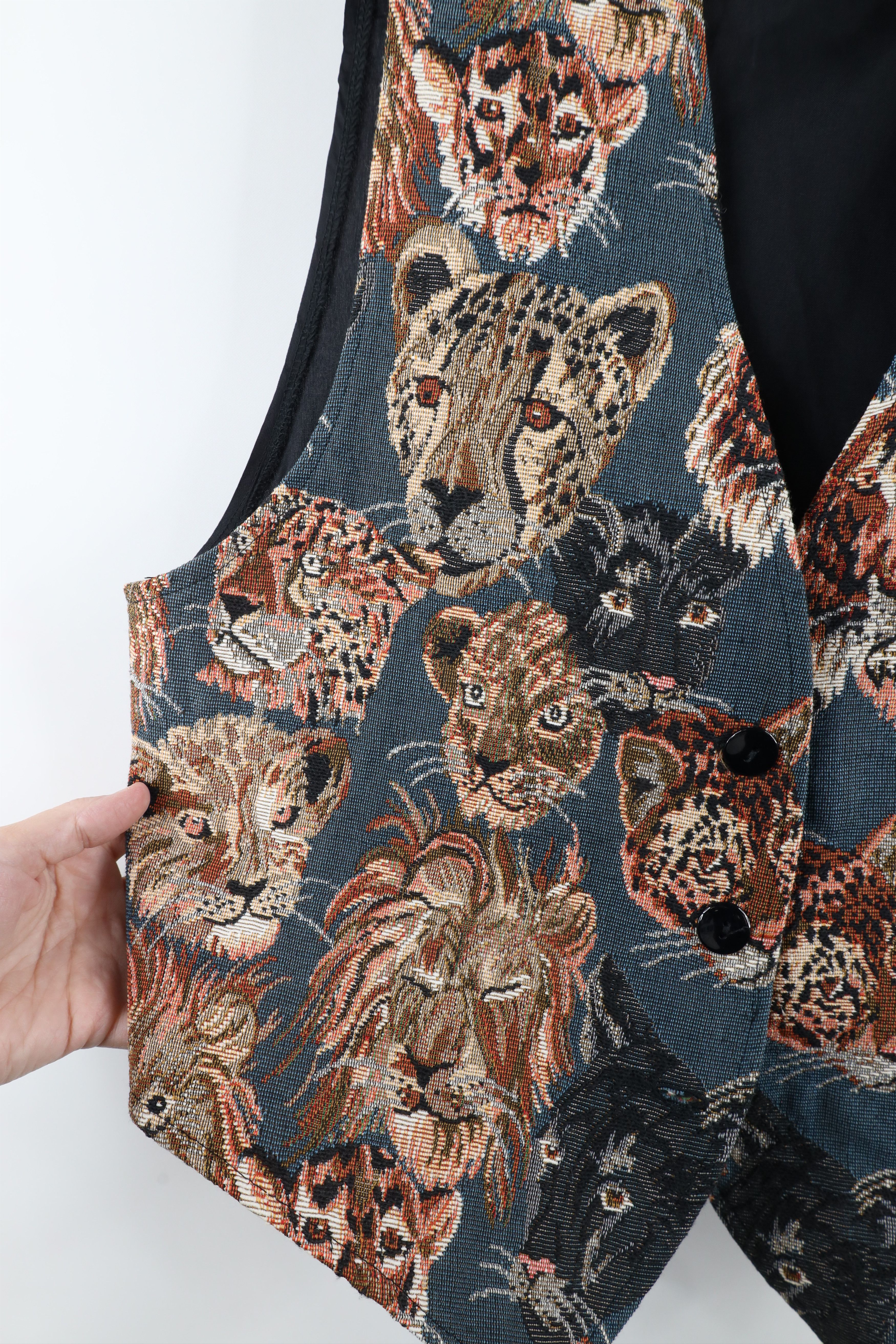 Vintage Vintage 90s Streetwear Needlepoint Big Cat Tie Back Vest USA Size M / US 6-8 / IT 42-44 - 5 Thumbnail